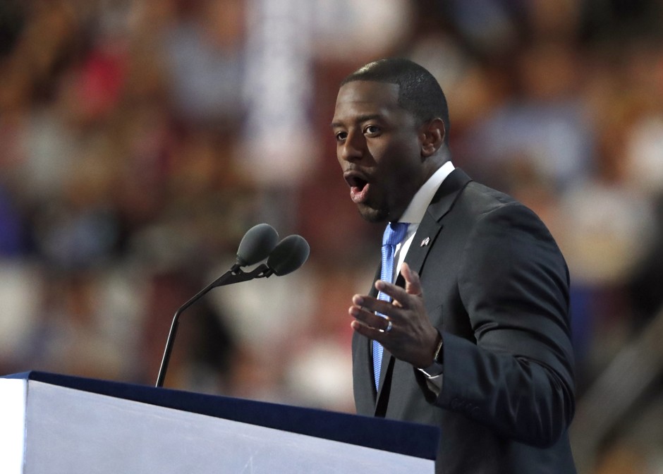 Tallahassee Mayor Andrew Gillum addresses the Democratic National Convention in Philadelphia on July 27, 2016.