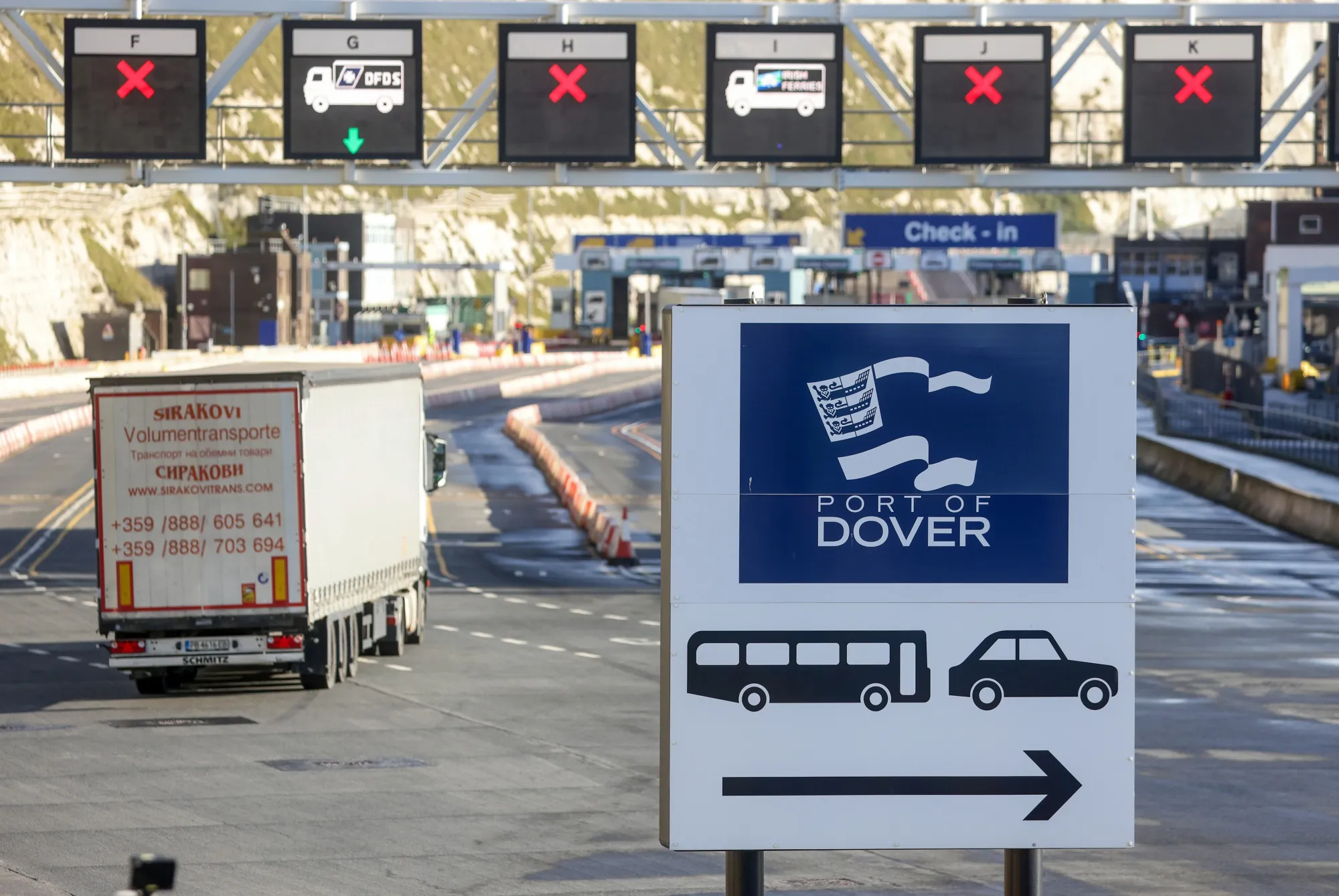 U.K. Supply Chain Trucks And Shipping at Dover Port
