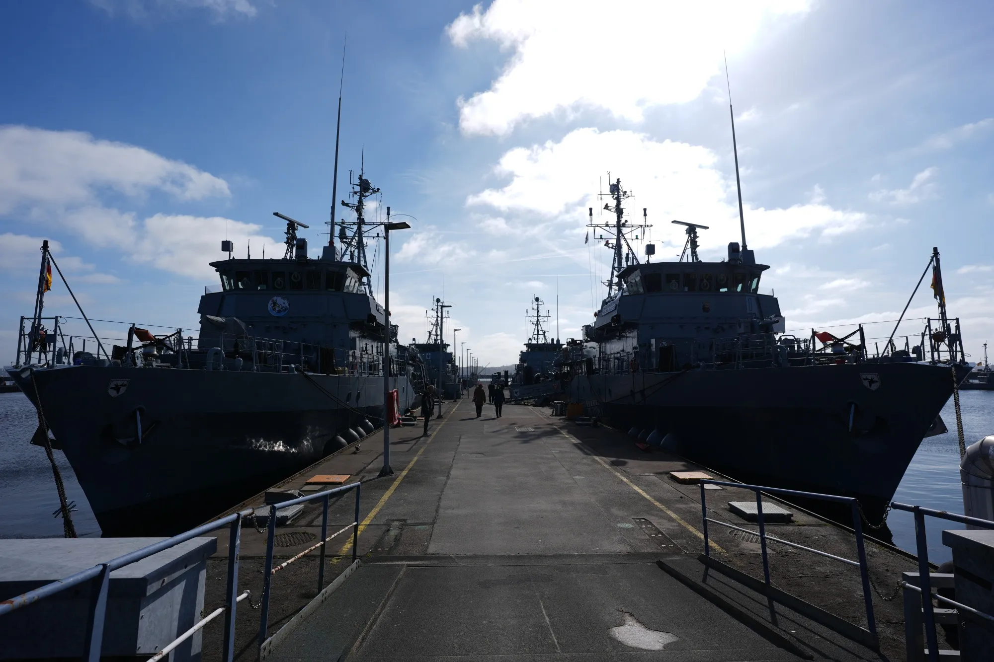 Minesweepers from the German Navy's 3rd Minesweeper Squadron at the naval base in Kiel.