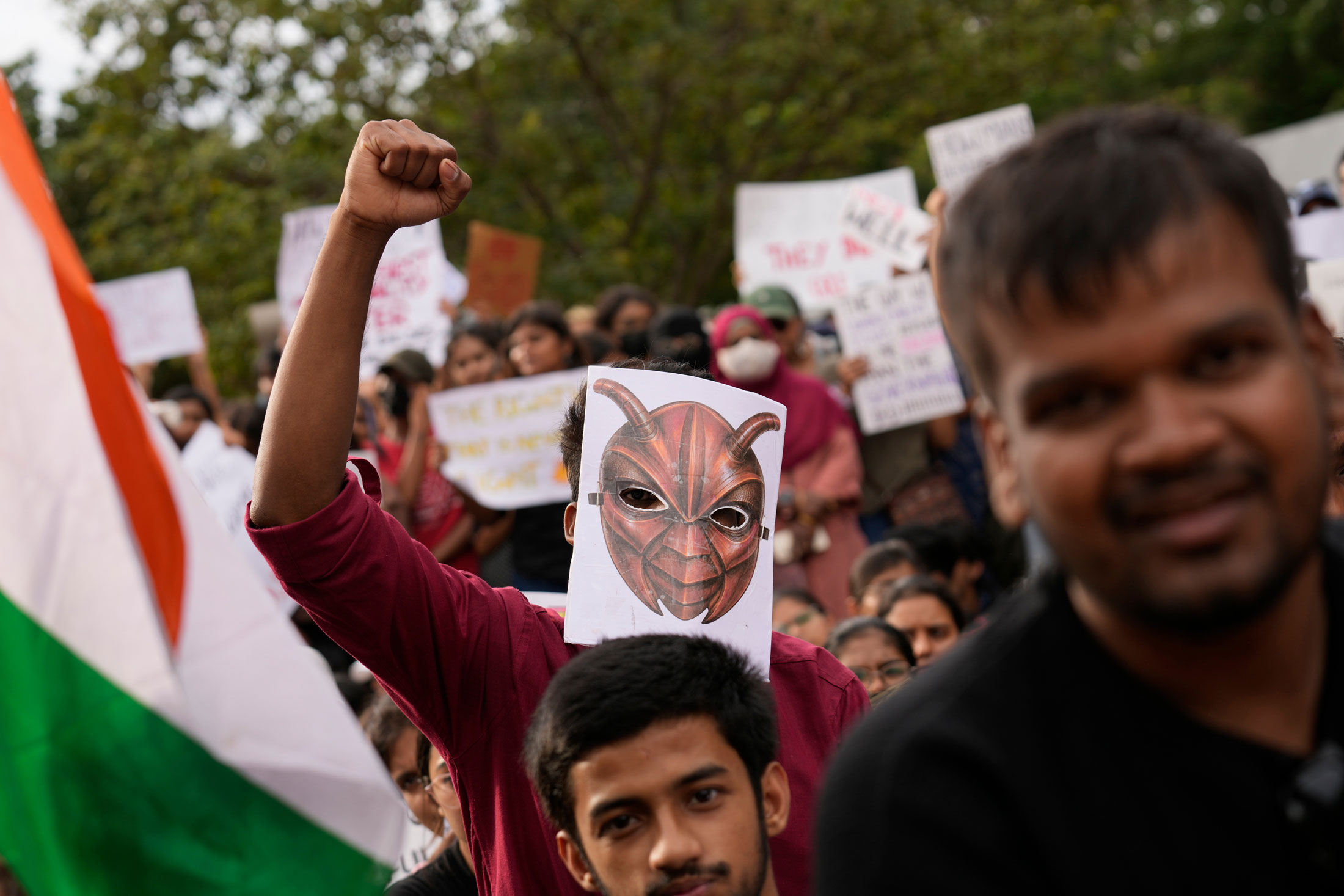 A demonstrator with a cockroach mask attends a protest in Bengaluru, on July 20. Photographer: Aijaz Rahi/AP Photo