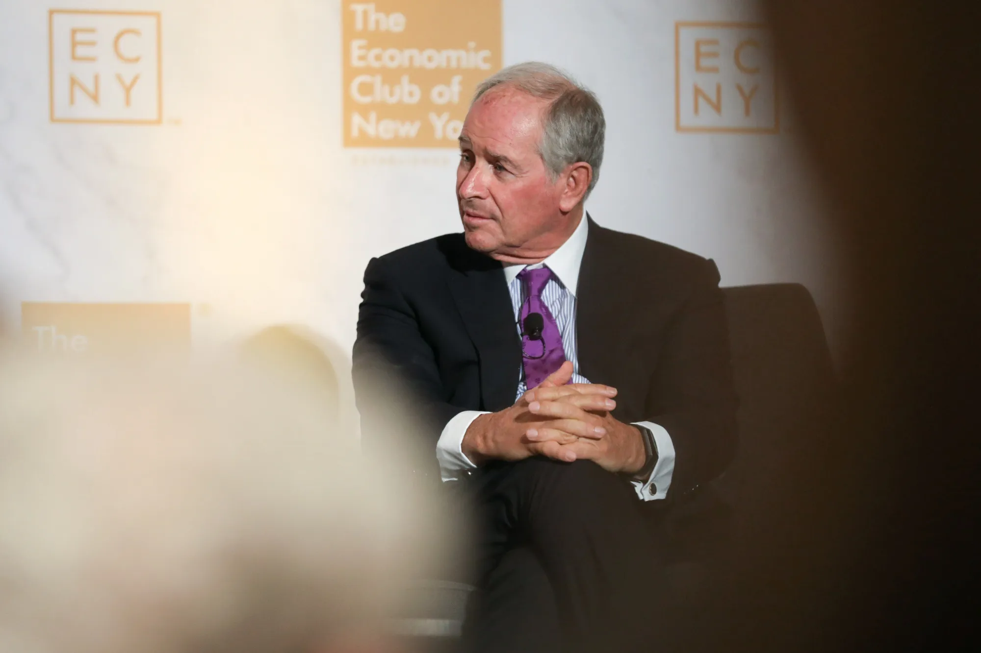 Stephen Schwarzman listens during an event at the Economic Club of New York on Sept. 18.