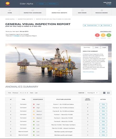 A mock-up of an inspection report presented through Sky Futures' online portal.