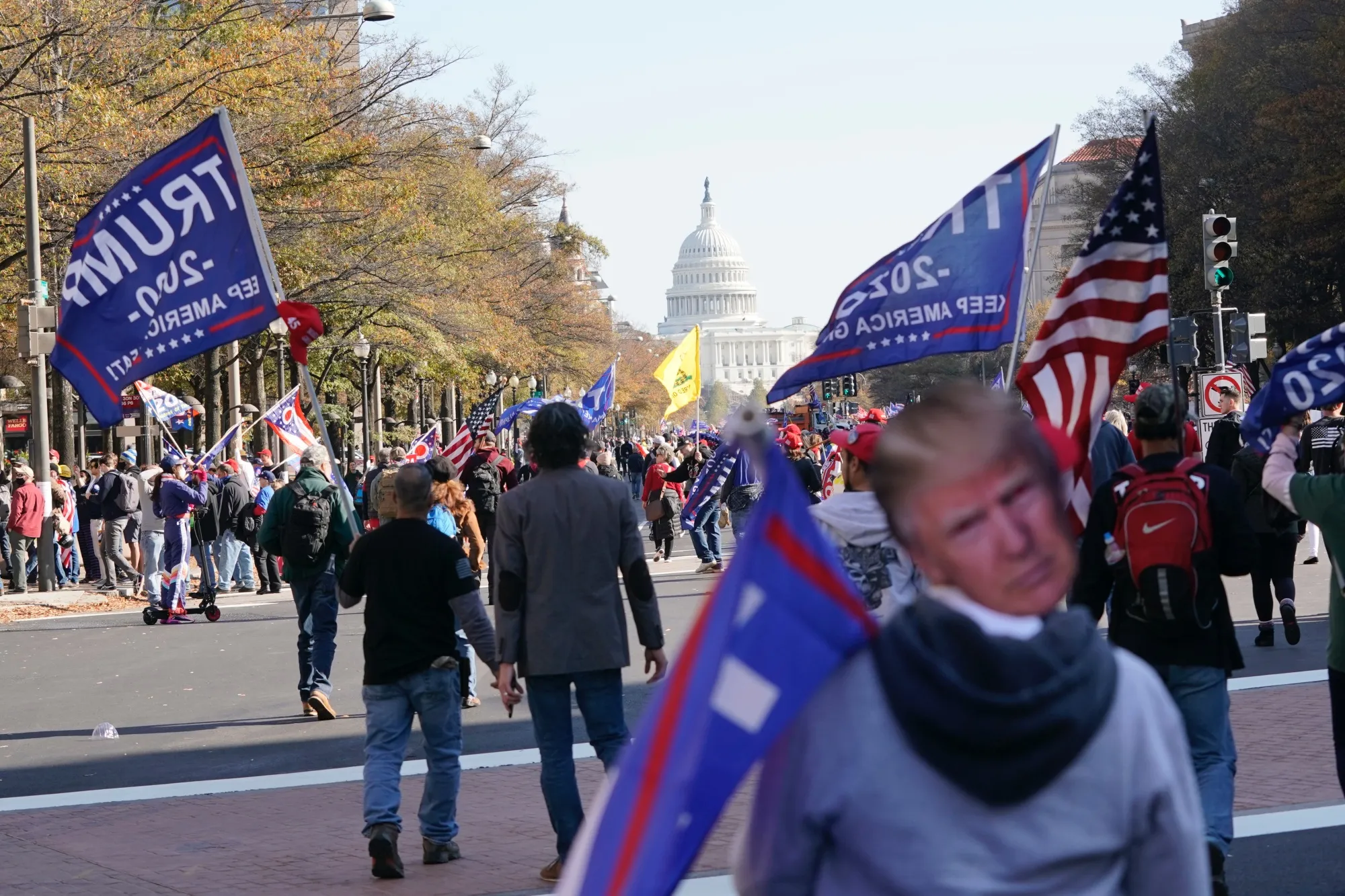Demonstrators gather during the “Million MAGA March” at Freedom Plaza in Washington, D.C., U.S., on Nov. 14.