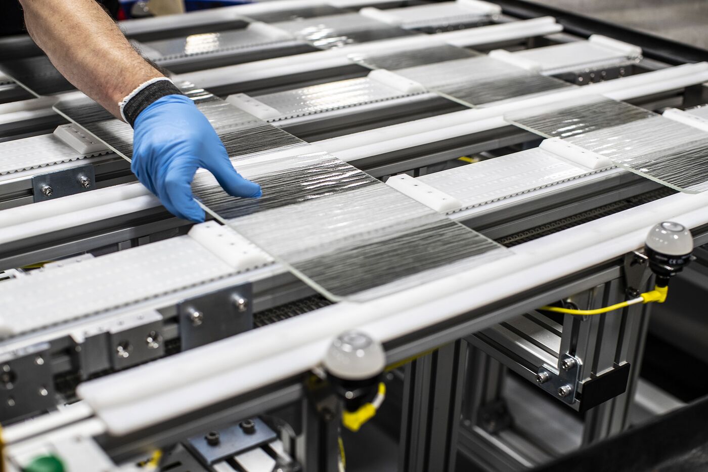 Solar Roof tiles in production at the Gigafactory.