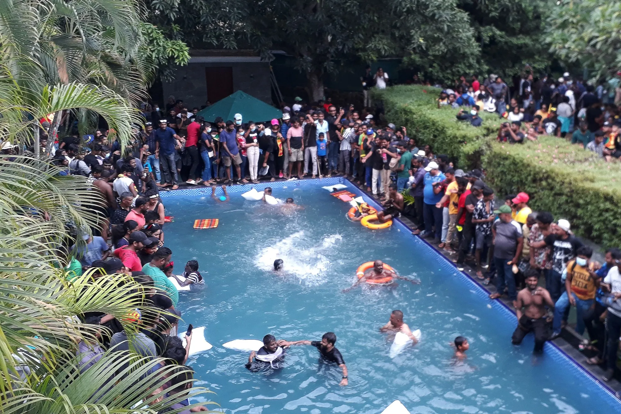 Protesters in the presidential pool in Sri Lanka.