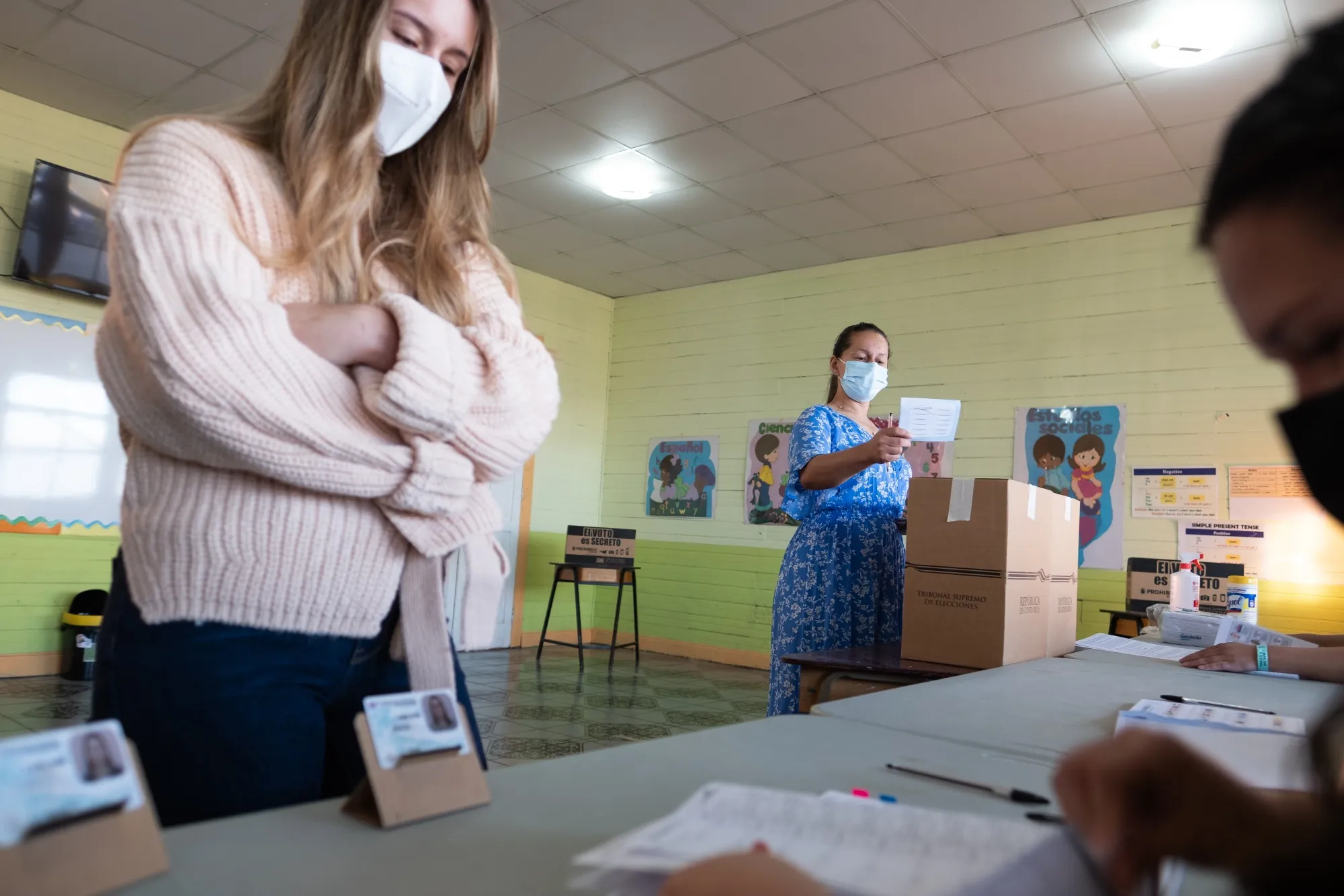 A voter casts a ballot at a polling station during presidential elections in San Jose, Costa Rica, on Feb. 6.