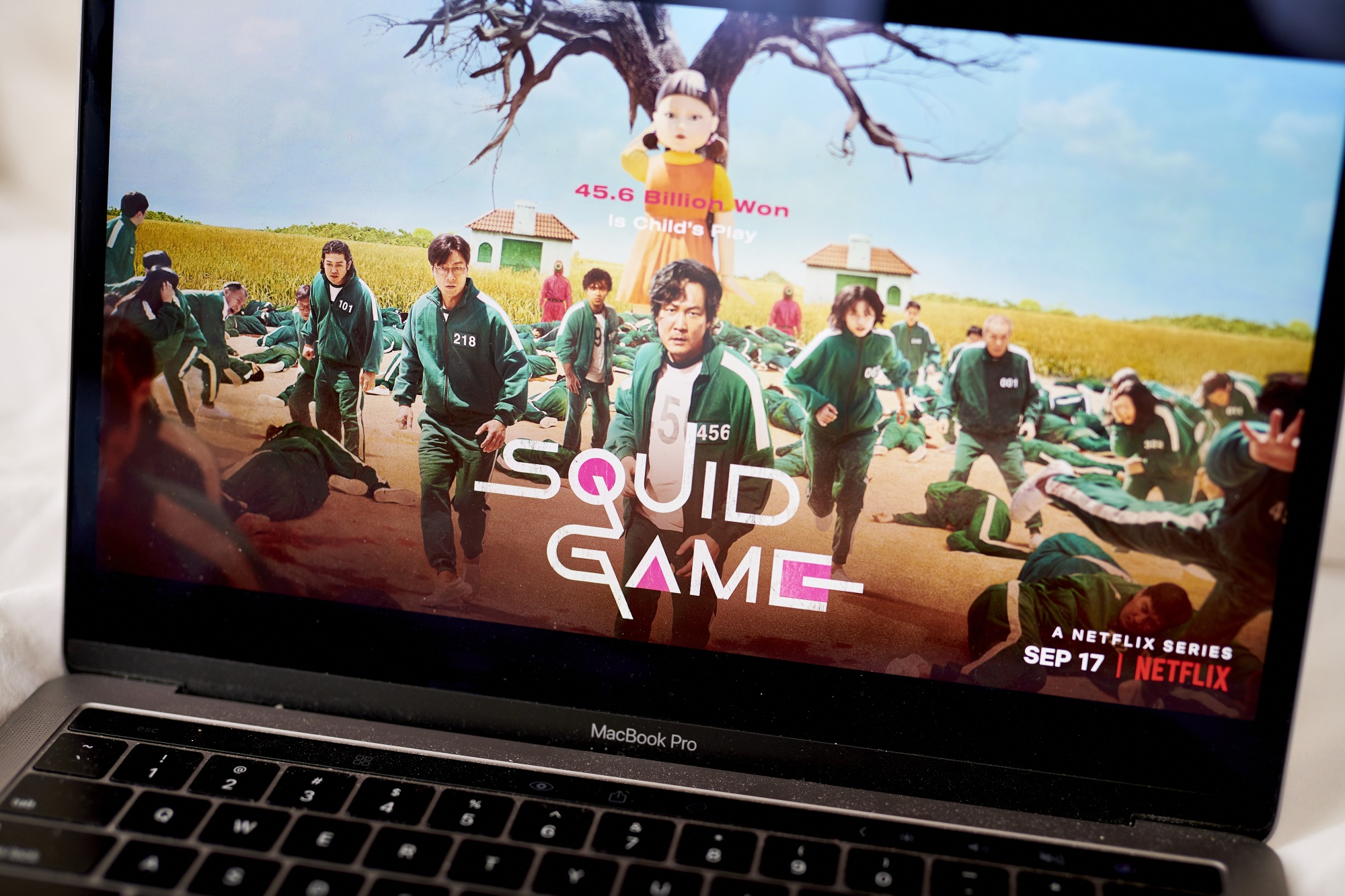 The Netflix Inc. television series 'Squid Game' on a laptop computer arranged in the Brooklyn Borough of New York, U.S., on Saturday, Oct. 16, 2021. Netflix Inc. is scheduled to release earnings figures on October 19.