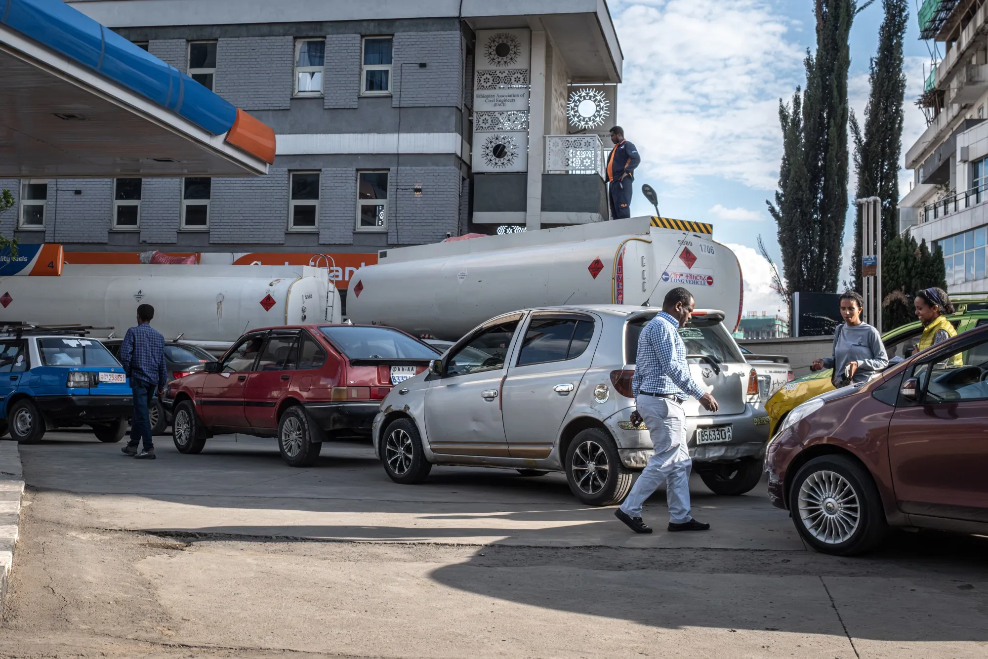 Drivers wait in line for fuel at a petrol station in Addis Ababa on March 27.