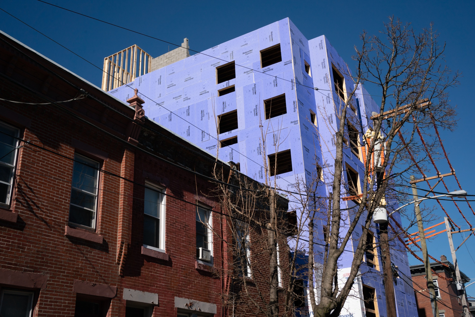 A new residential apartment building under construction in Philadelphia. 