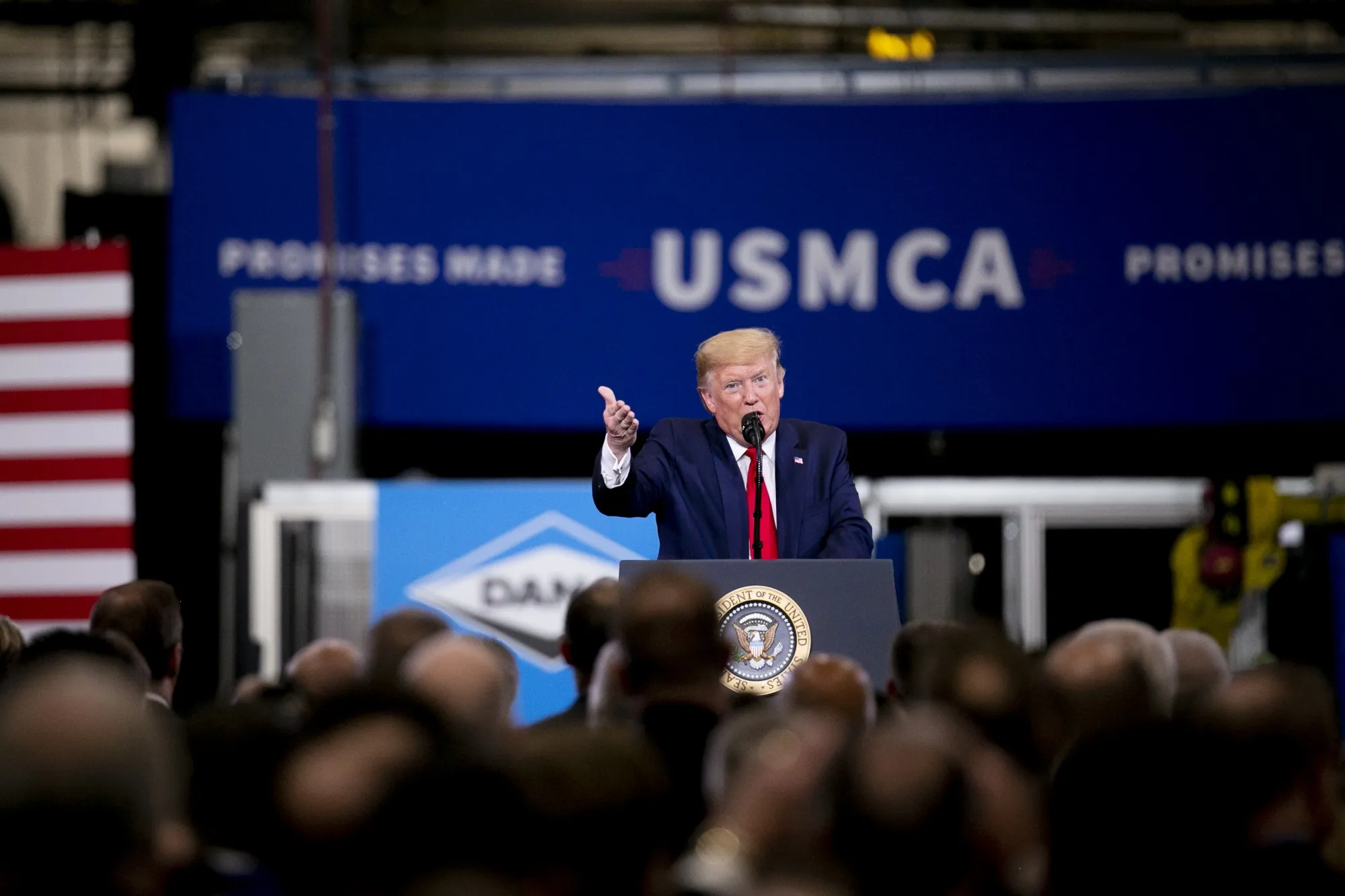 President Donald Trump speaks in Warren, Michigan, in January.