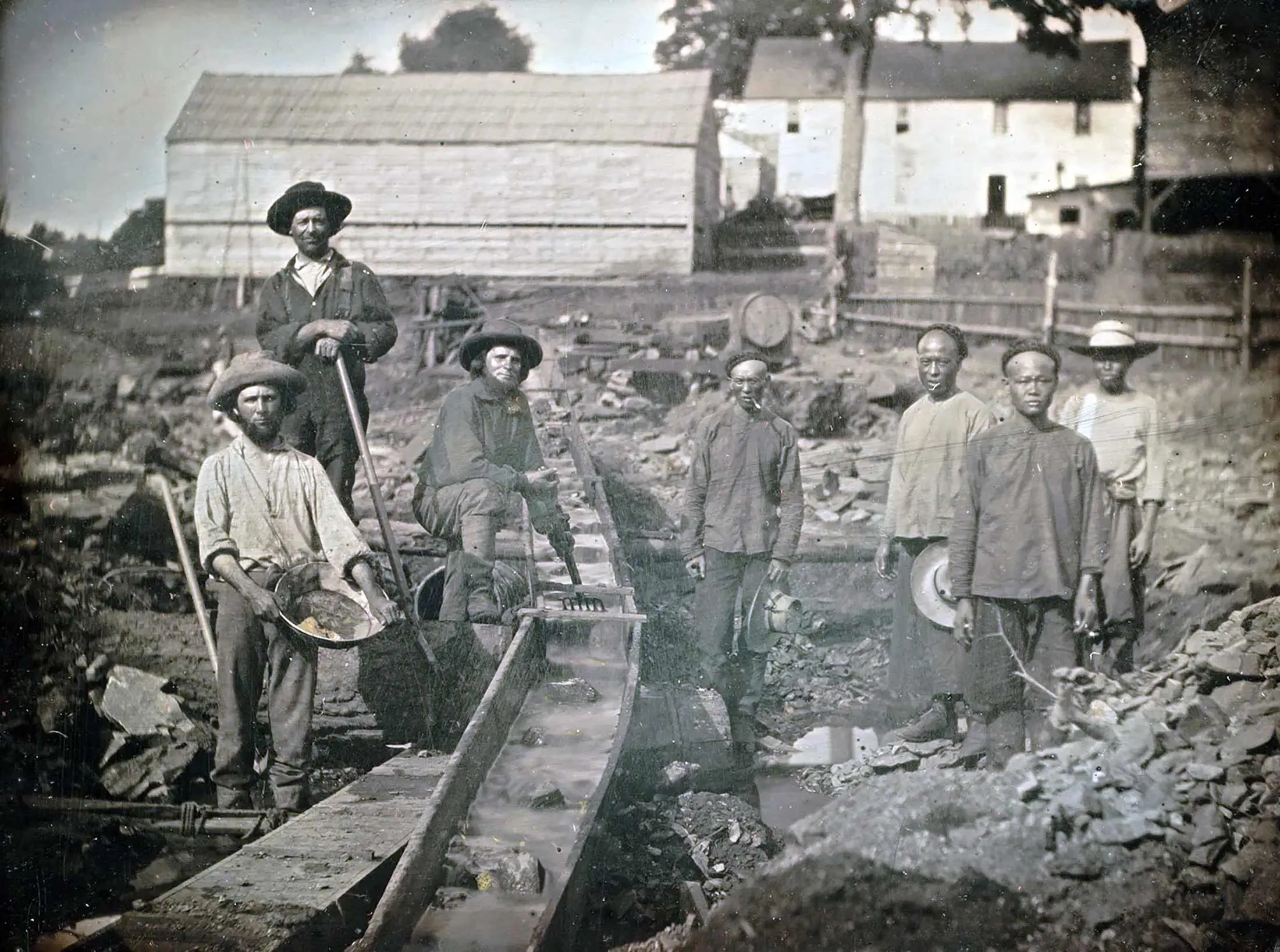 Chinese and White gold miners at Auburn Ravine in central California, 1852.