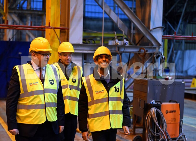 Rishi Sunak Visits A Construction Site In Belfast