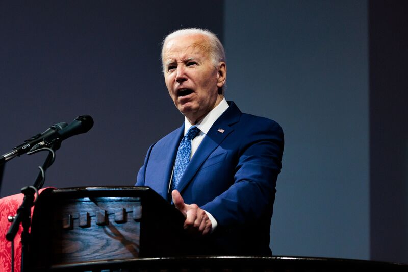 US President Joe Biden speaks at Mt. Airy Church of God in Christ in Philadelphia, Pennsylvania, US, on Sunday, July 7, 2024. 