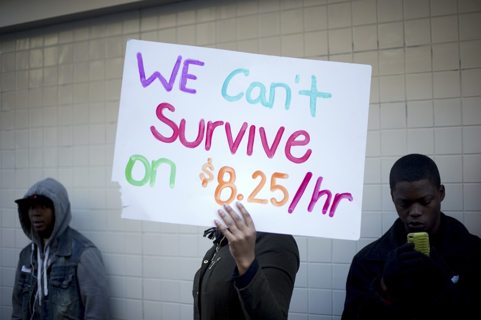 Fast food workers protest against low wages in Oakland in 2013.