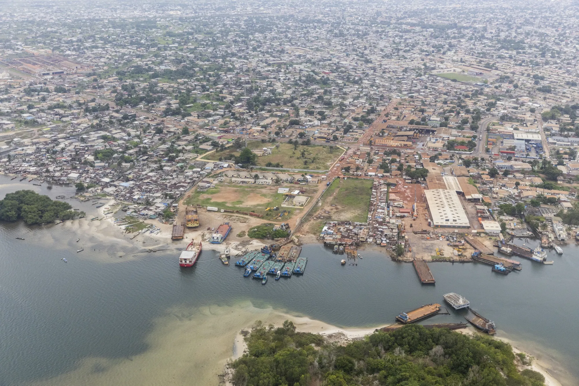 The commercial port area in Port-Gentil, Gabon.