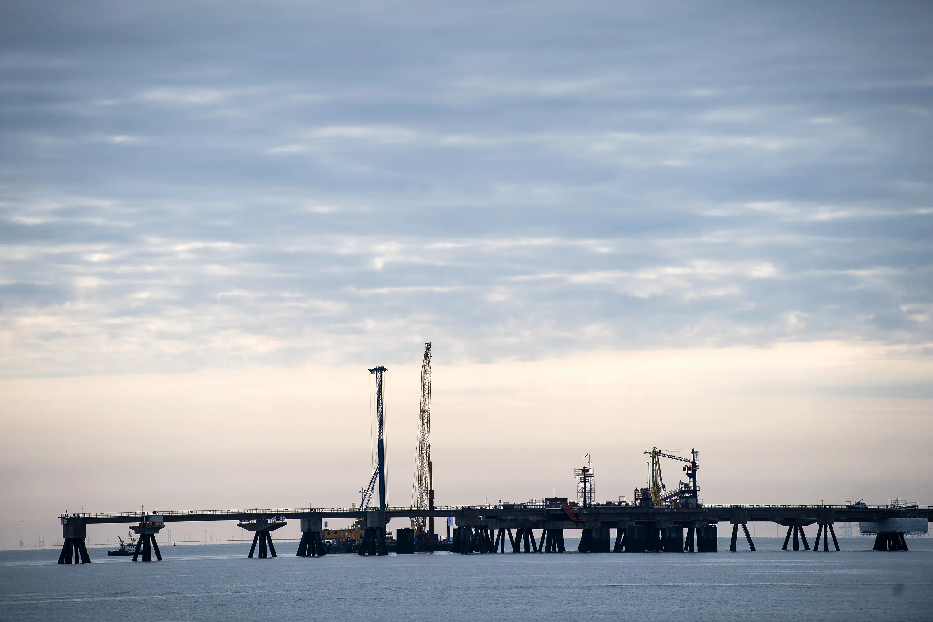 The first pile driving&nbsp;at the future jetty for the Floating Storage and Regasification Units&nbsp;for LNG&nbsp;imports, in Wilhelmshaven, Germany, on May 5.