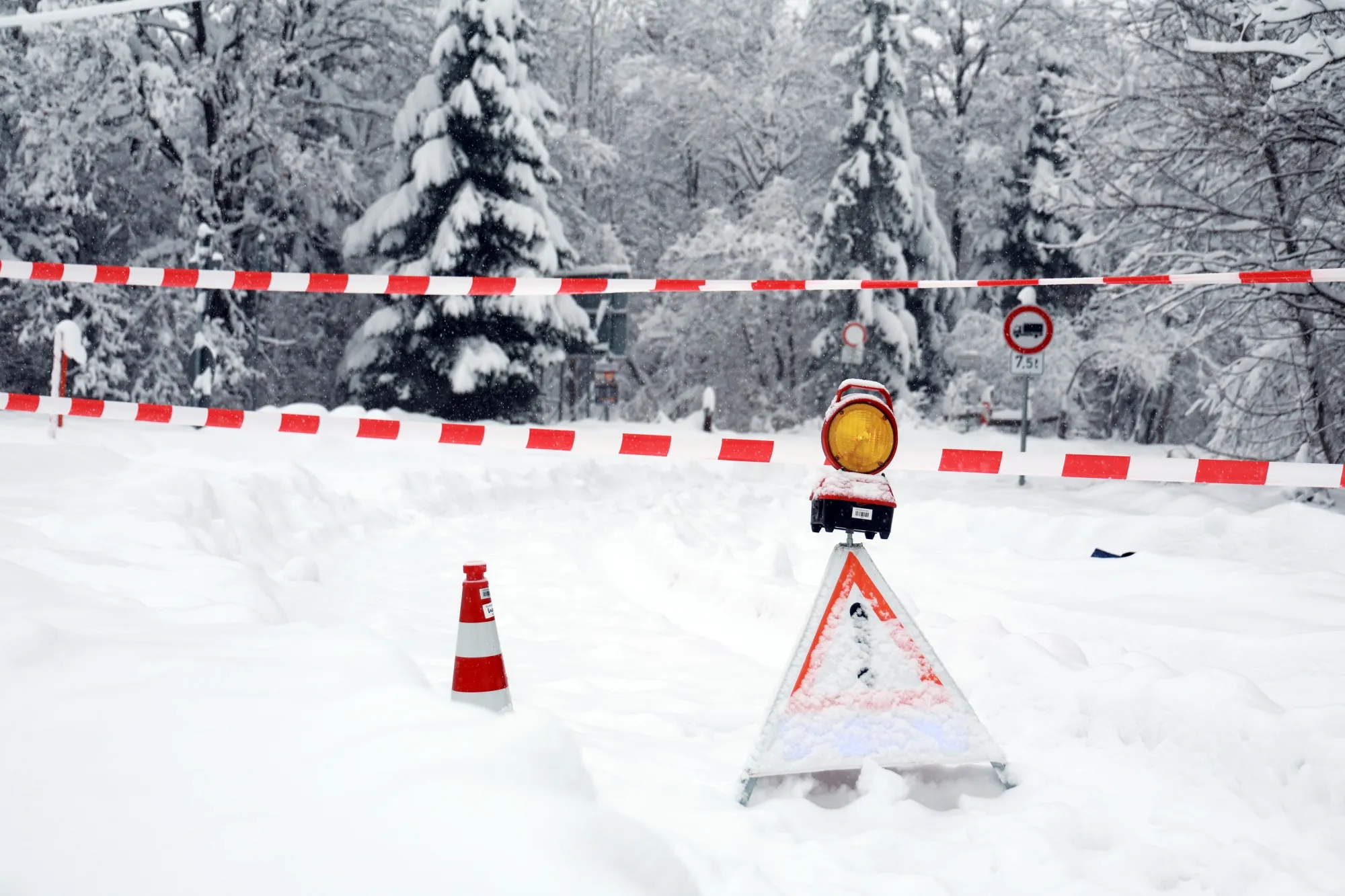 A street&nbsp;blocked for traffic following heavy snowfall&nbsp;in Munich, Dec. 2.