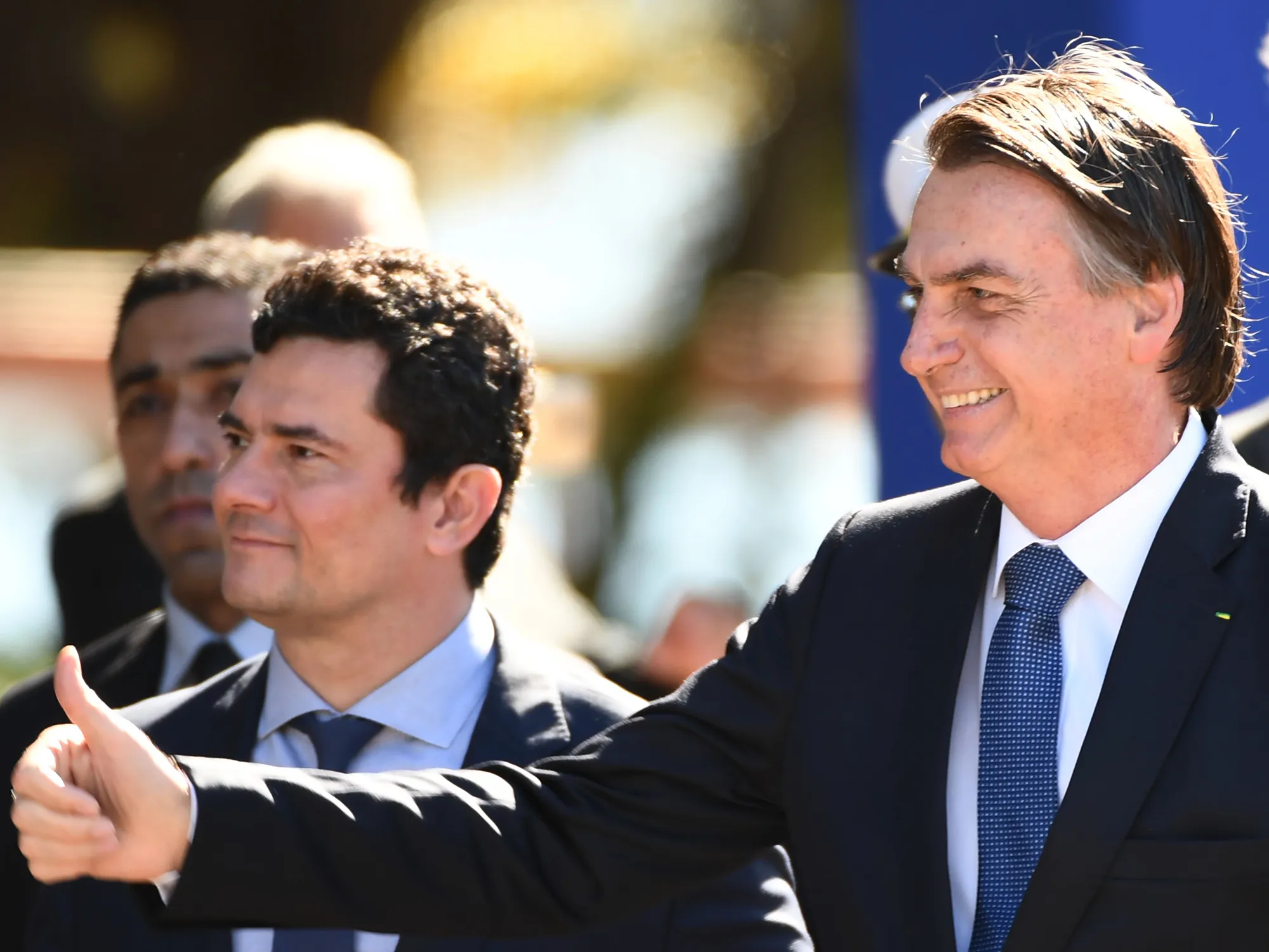 Brazilian President Jair Bolsonaro, right, with former Justice Minister Sergio Moro