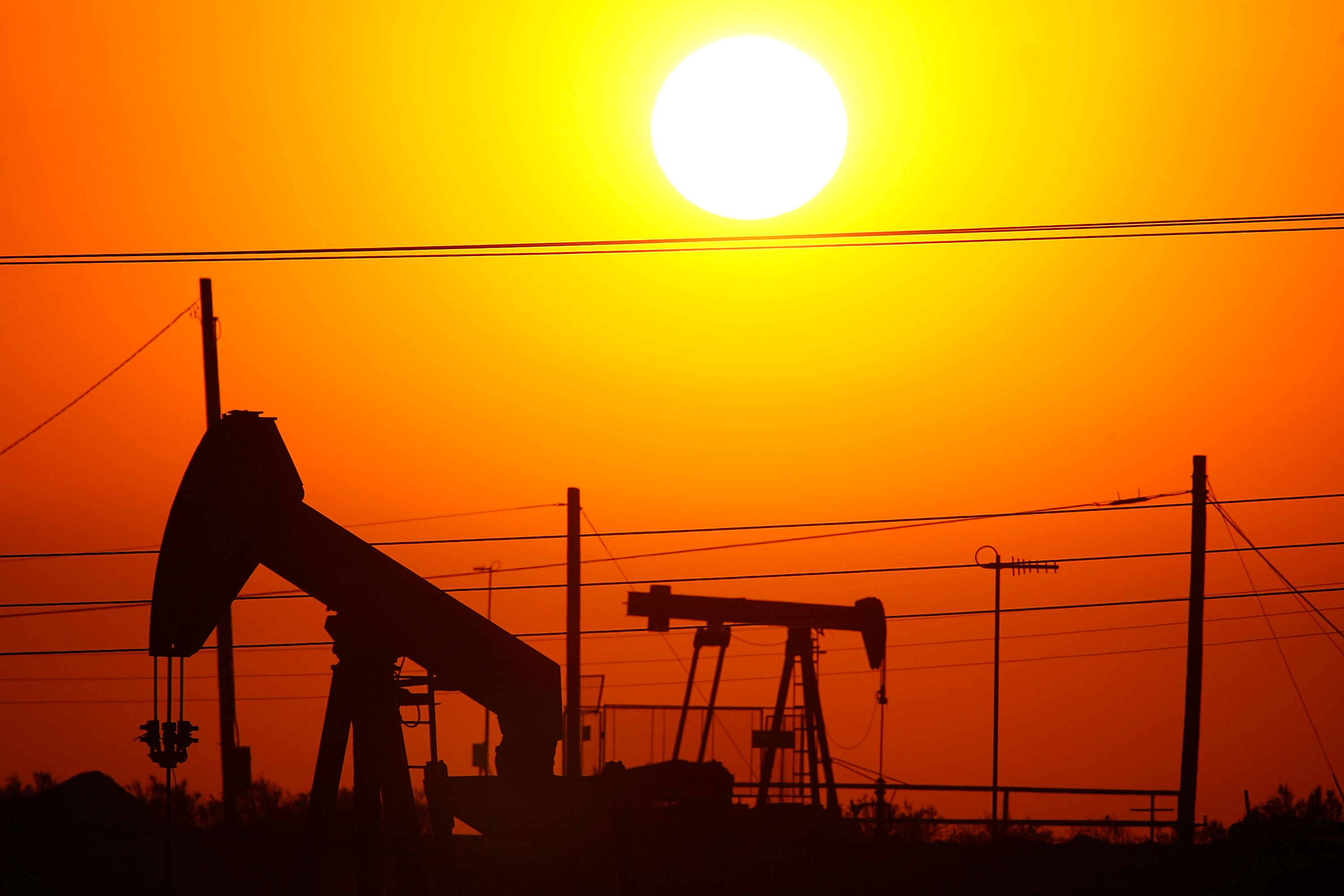 Oil rigs in rural California.