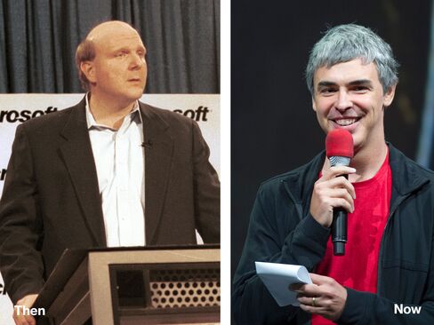 L-R: Steve Ballmer, 2000; Larry Page, 2013