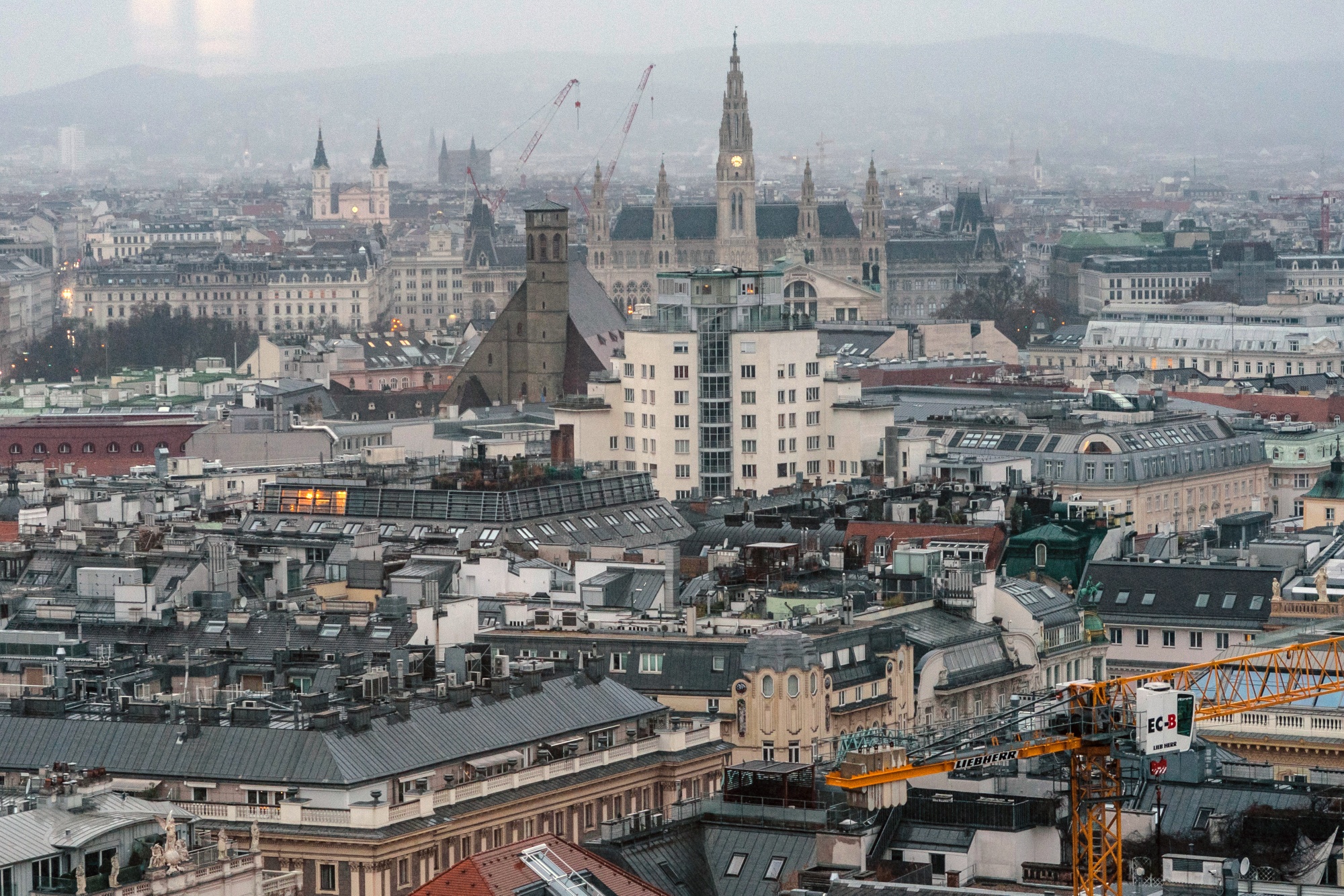 The skyline of Vienna, Austria.