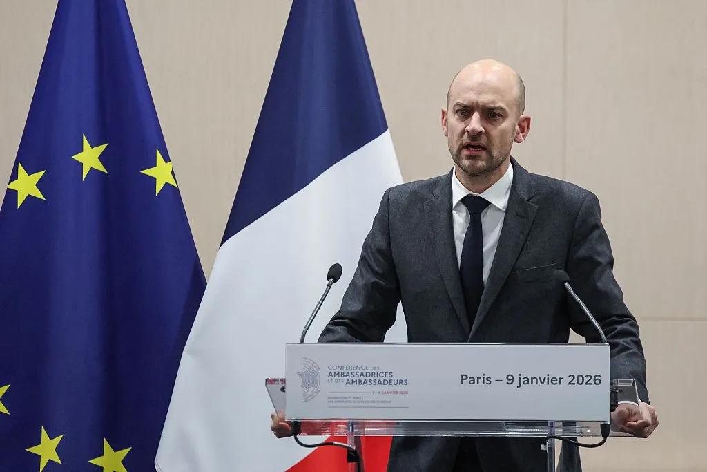 Jean-Noel Barrot delivers a speech during an Ambassadors Conference, Jan.&nbsp;9.