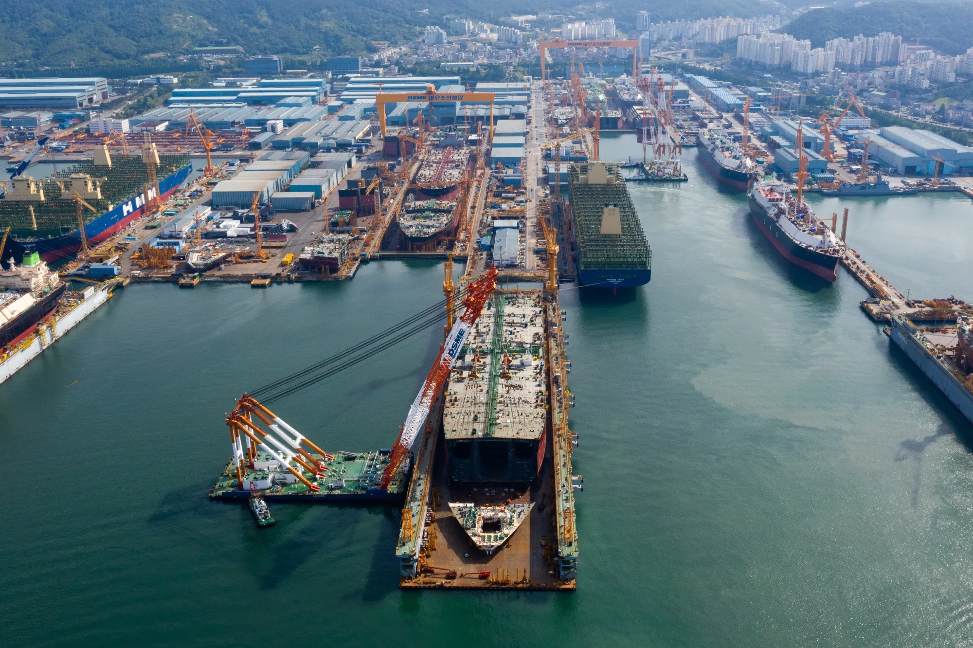 Ships under construction at a shipyard in Geoje, South Korea.