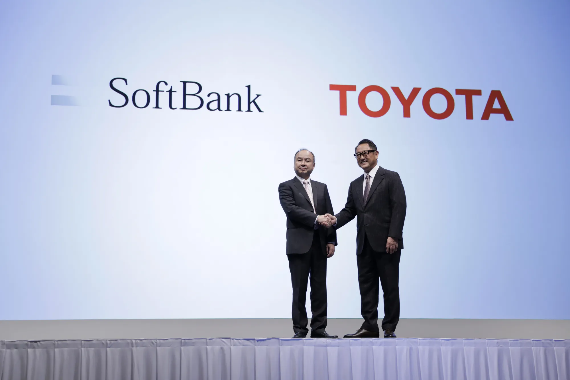 Masayoshi Son with Akio Toyoda on Oct. 4.