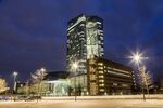 Lights illuminate the office space in the European Central Bank (ECB) headquarters in Frankfurt.

