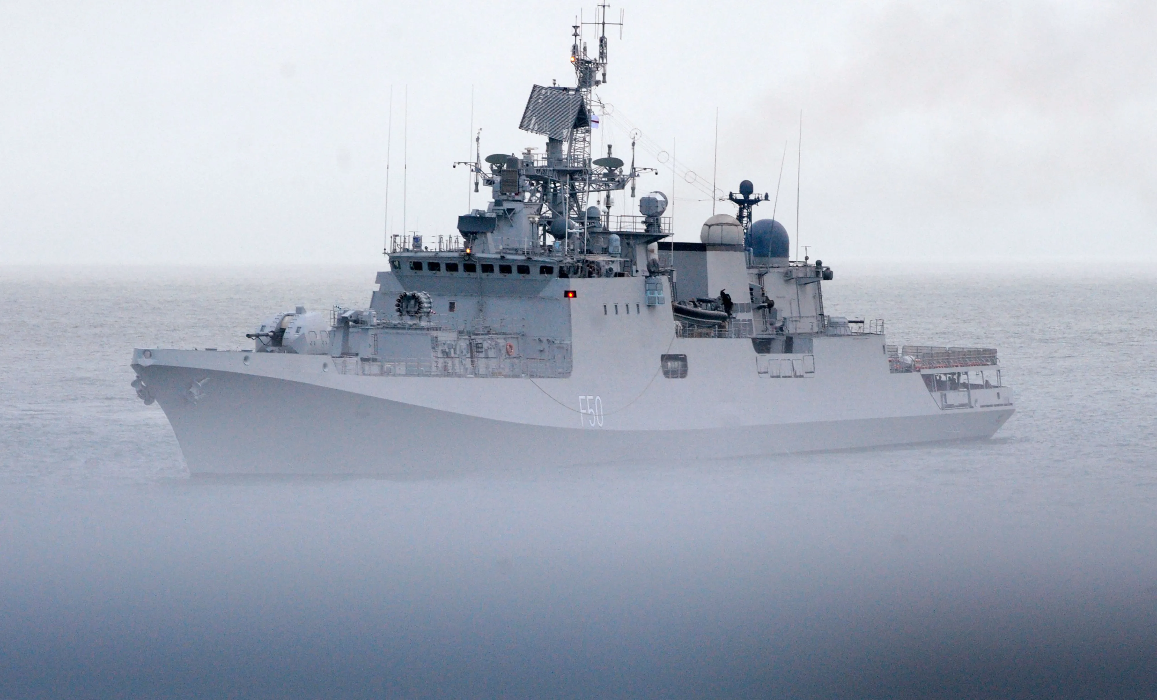 An&nbsp;Indian frigate takes part in an international military exercise.&nbsp;