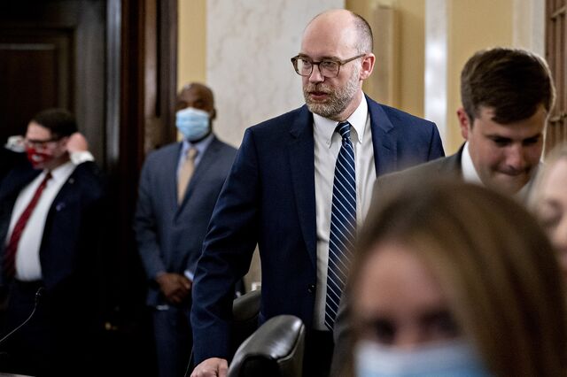 Russell Vought, U.S. President Donald Trump's nominee to be director of the Office of Management and Budget (OMB), arrives at a Senate Budget Committee confirmation hearing in Washington, D.C., U.S., on Wednesday, June 3, 2020.