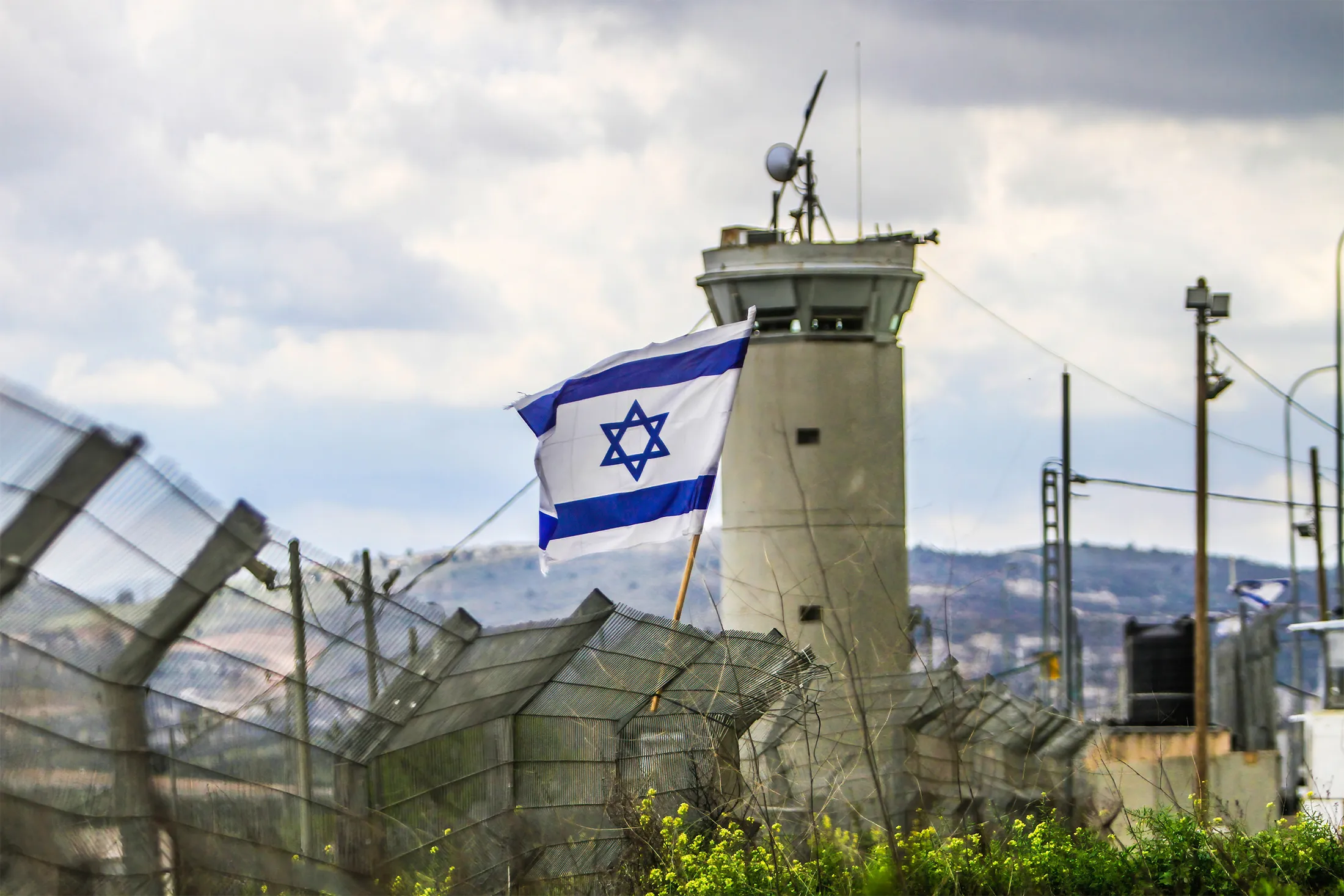 The Israeli flag hanging at a new military outpost&nbsp;near the town of Hawara, south of Nablus in the West Bank.