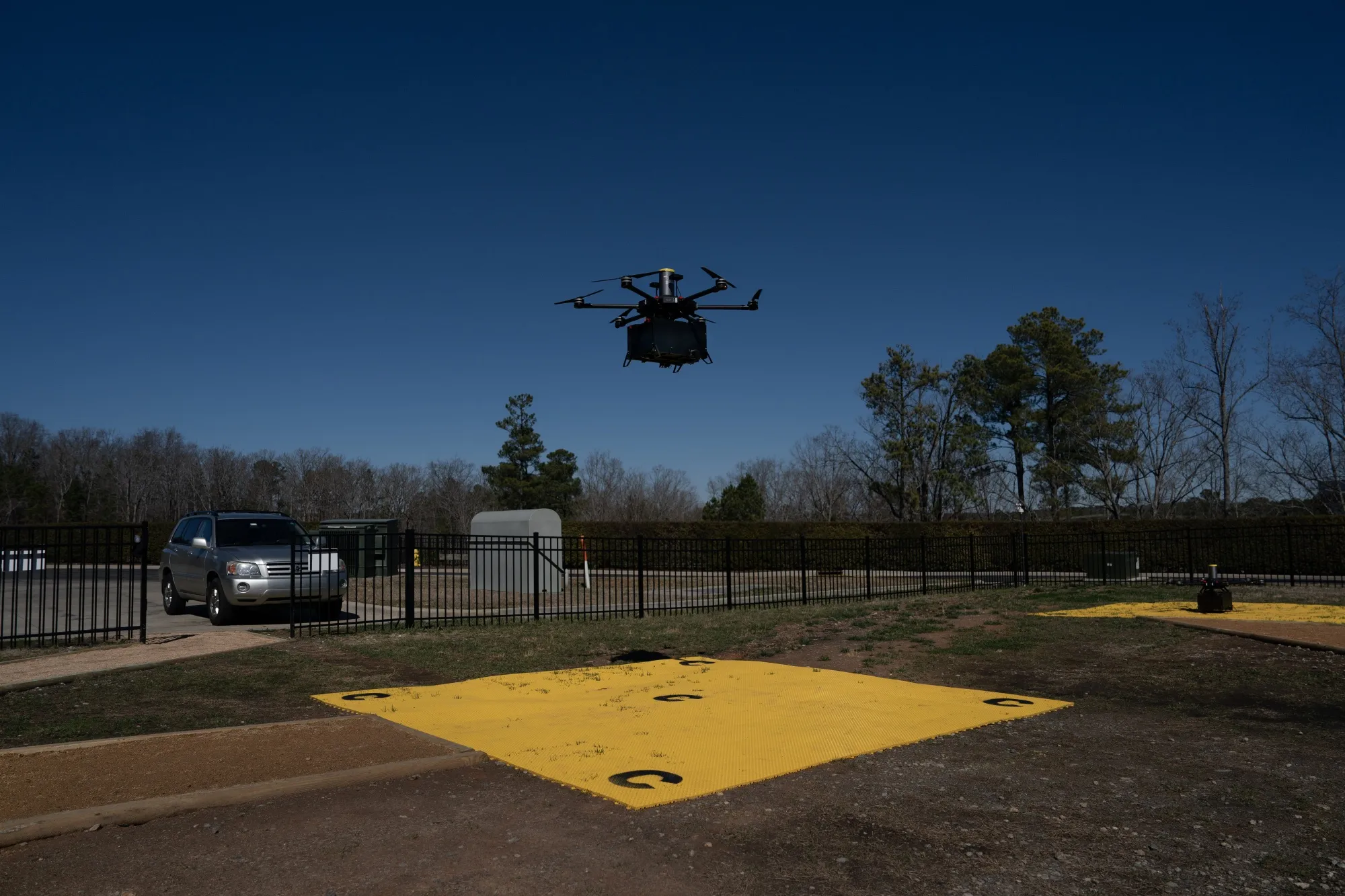A Flytrex drone takes off ahead of a food delivery in North Carolina.