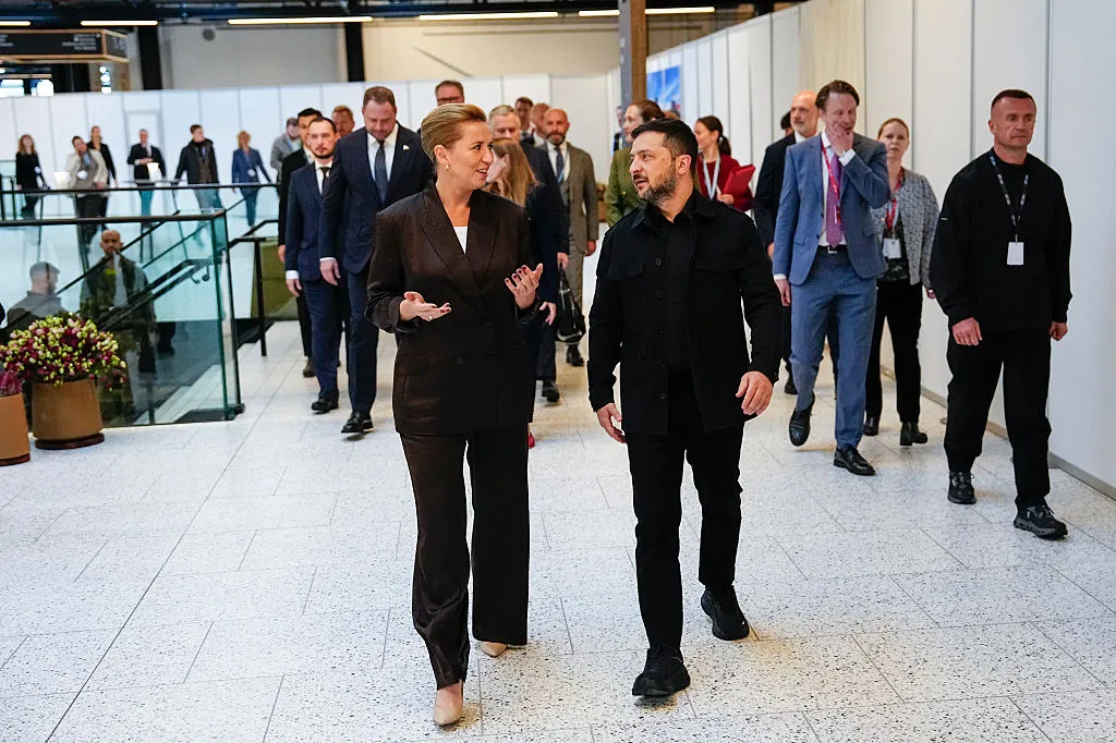 Denmark's Prime Minister Mette Frederiksen and Ukraine's President Volodymyr Zelenskiy before this week’s summit&nbsp;in Copenhagen.