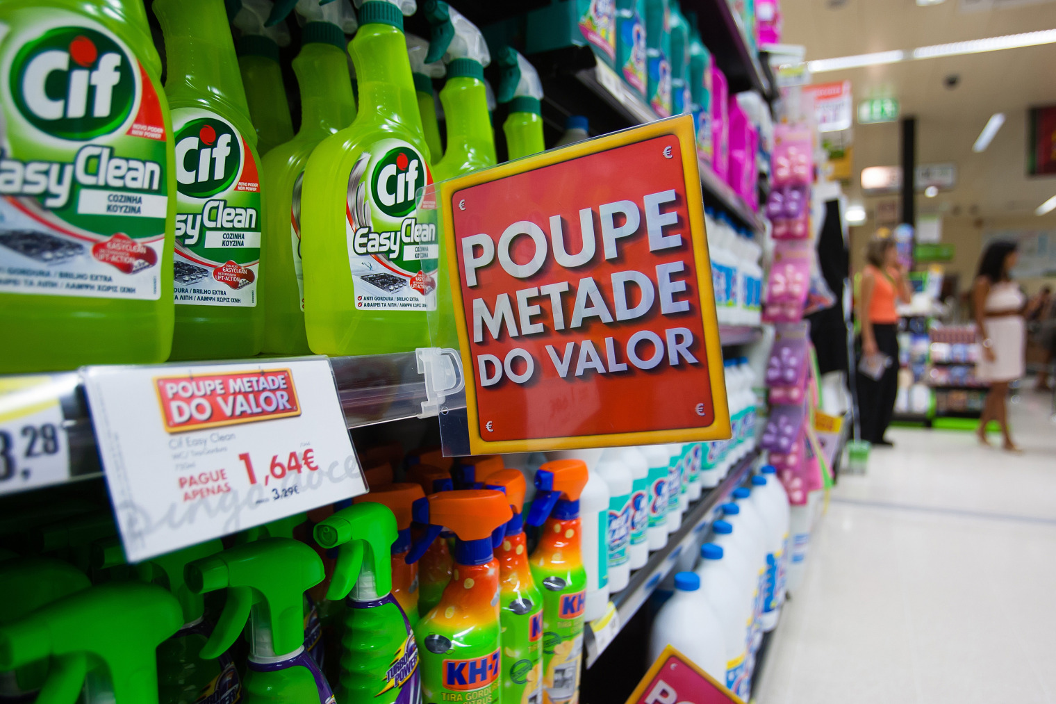 Cif cleaning products sit for sale inside a supermarket&nbsp;in Lisbon.