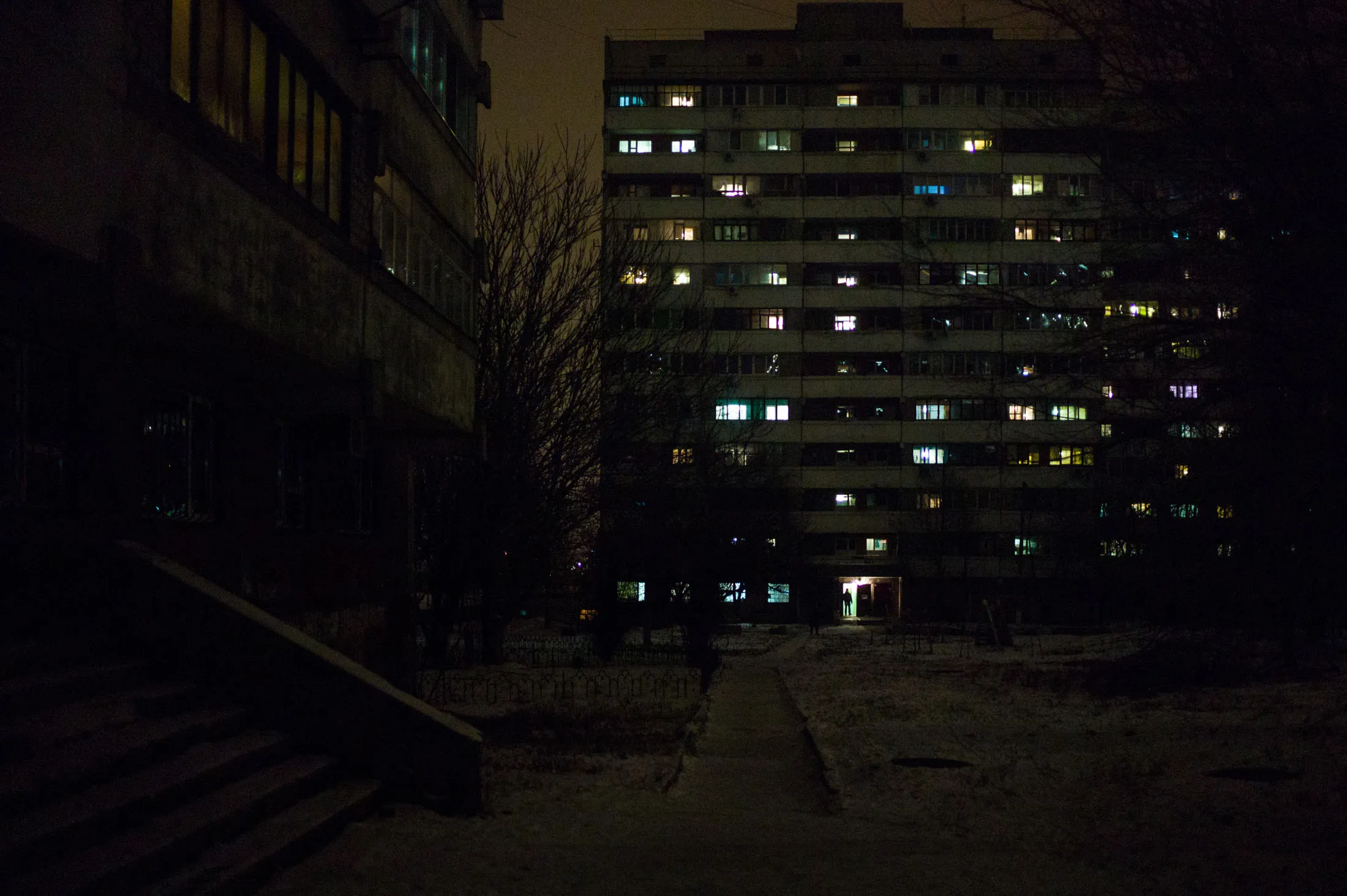Iryna Okhota and her neighbors live in this 30-year old apartment block in a bleaker part of Dnipro. In the winter when the blistering wind blows from the Dnieper River the temperature outside rarely rises above freezing. Inside, there is barely any heat either.