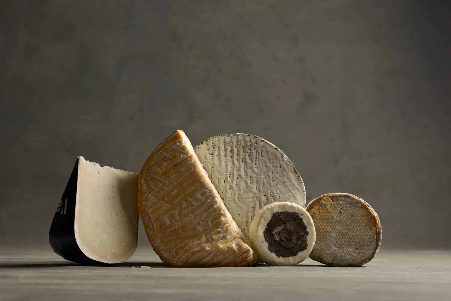 From left: Fromagerie L’Amuse Brabander Reserve; Vacherousse d’Argental; Linedeline; Robiola d’Alba al Tartufo; Uplands Cheese Rush Creek Reserve.