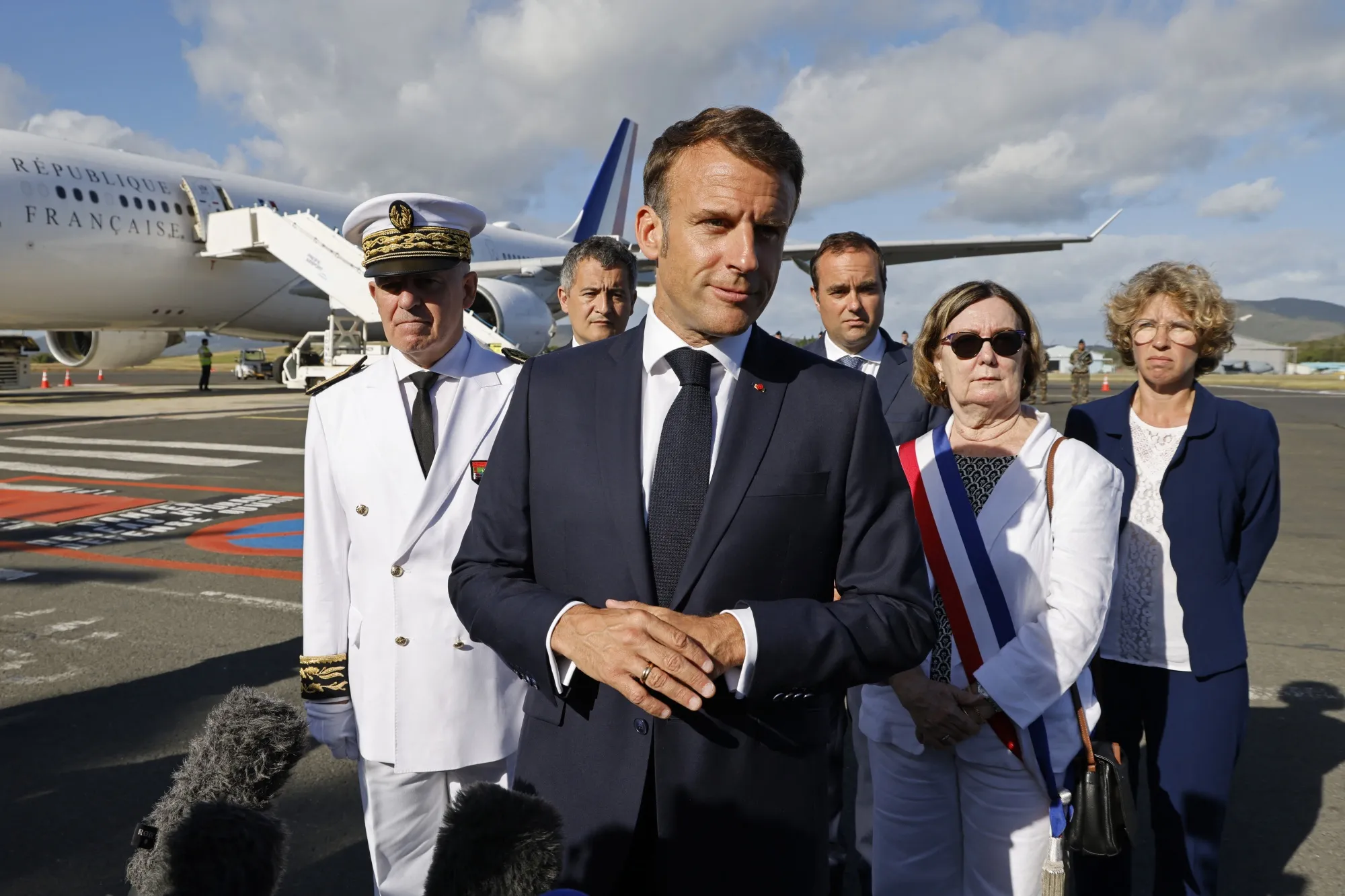Emmanuel Macron arrives in Noumea, France's Pacific territory of New Caledonia on May 23.