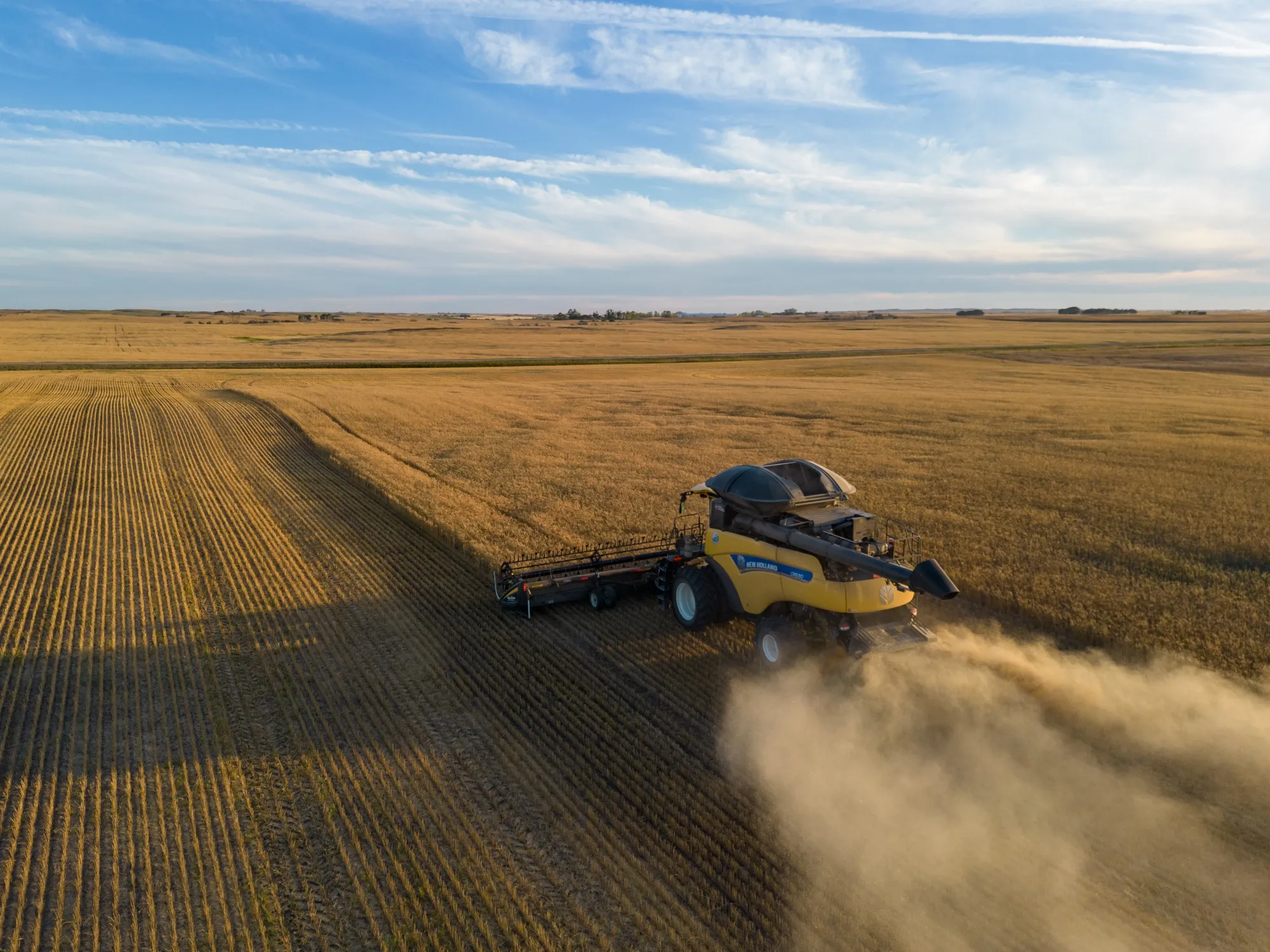 A combine harvester cuts wheat on a farm near Dinsmore, Saskatchewan, Canada, in 2022.
