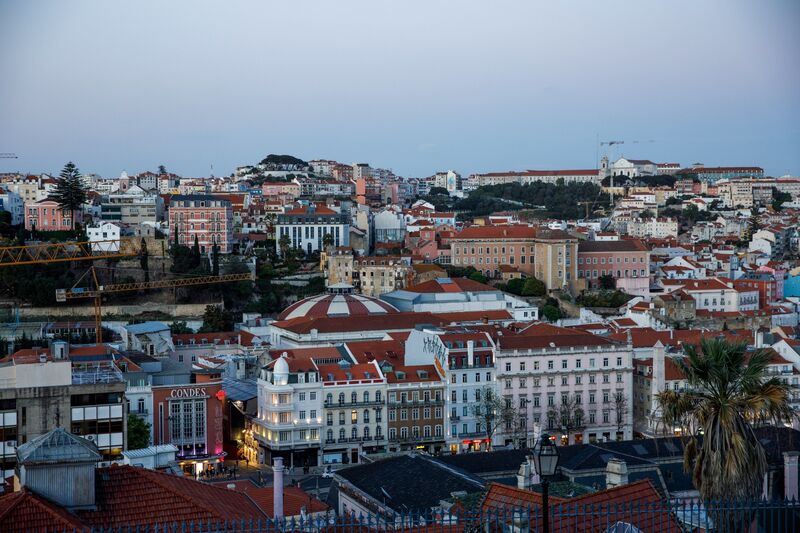 Residential and commercial buildings on the skyline of Lisbon, Portugal.