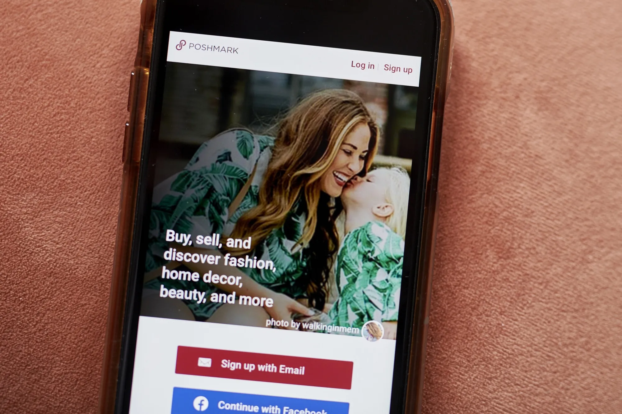 The Poshmark Inc. website on a smartphone.