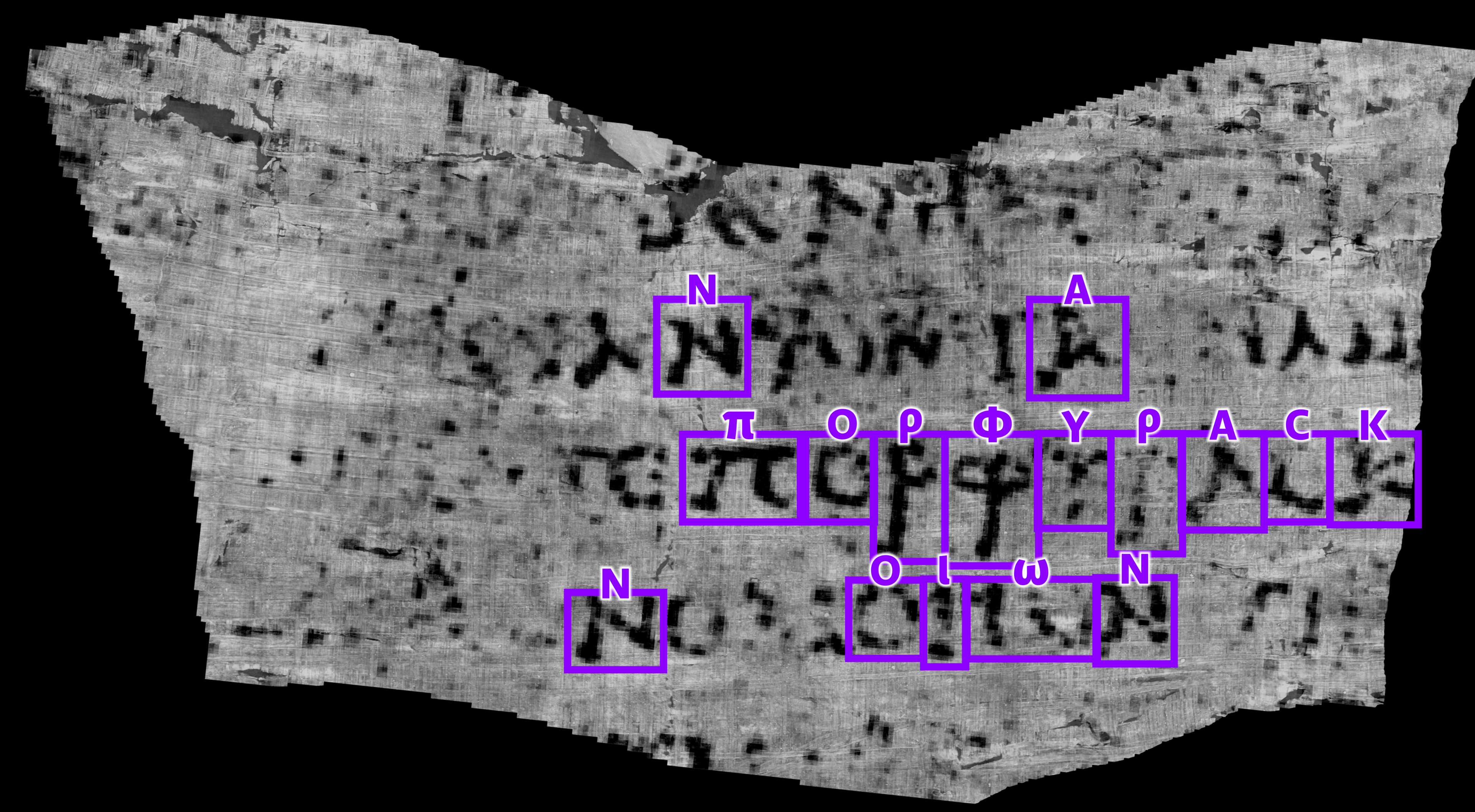 Luke Farritor’s first win came from identifying the word “ΠΟΡΦΥΡΑϹ” (Greek word for "purple") on a Herculaneum scroll.