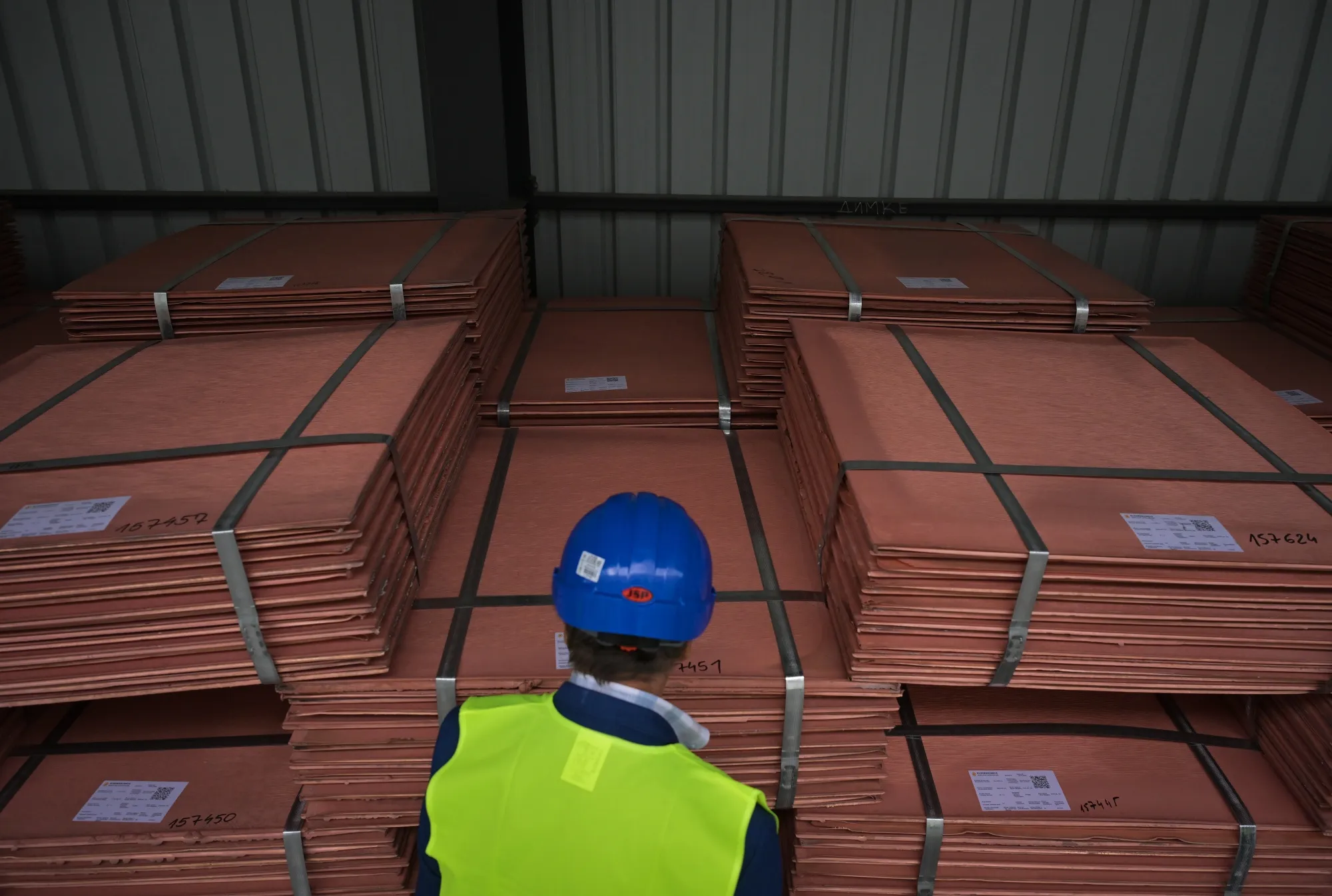 Copper cathode sheets at the Zijin Mining Group Co. Ltd. copper smelting plant in Bor, Serbia.