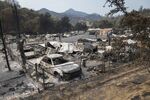 Mobile homes destroyed by the LNU Lightning Complex fire in the Spanish Flat Mobile Villa in Napa County, California on Aug. 25.