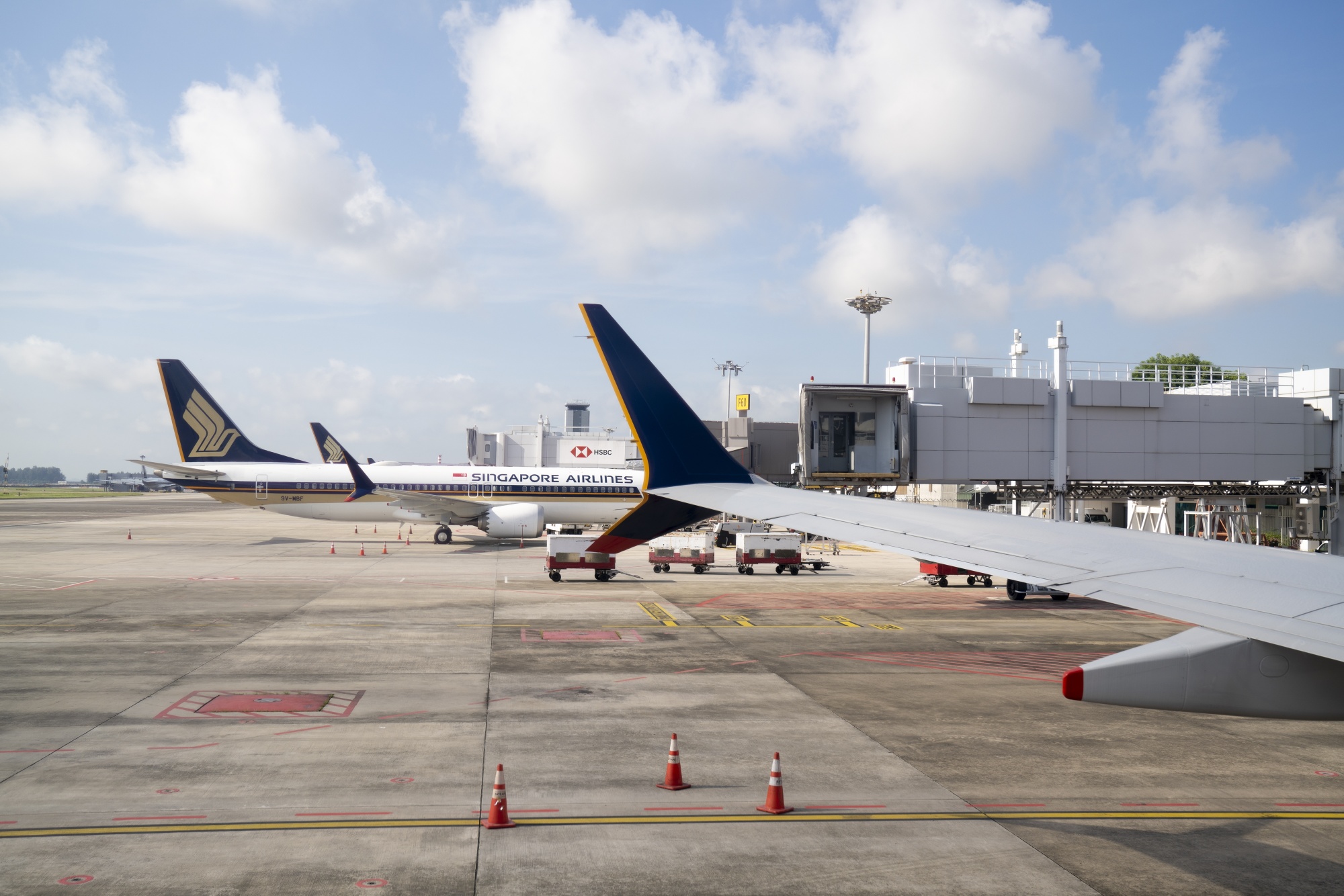 Passenger aircraft at the JetQuay CIP Terminal of Changi Airport in Singapore.
