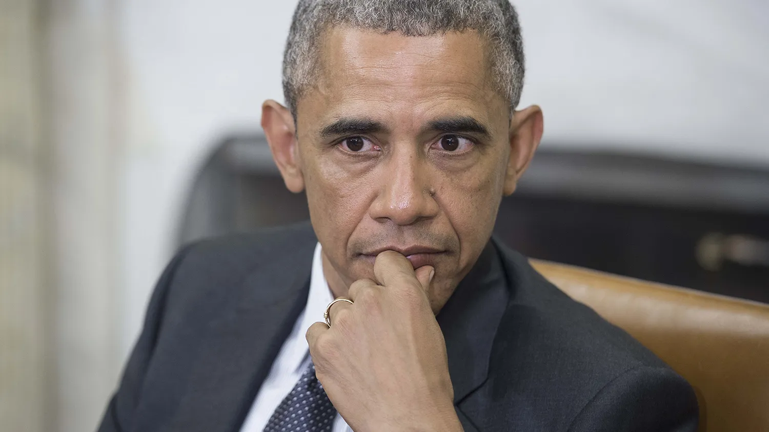 US President Barack Obama looks on during his meeting with his Tunisian counterpart Beji Caid Essebsi in the Oval office at the White House in Washington, DC, on May 21, 2015.
