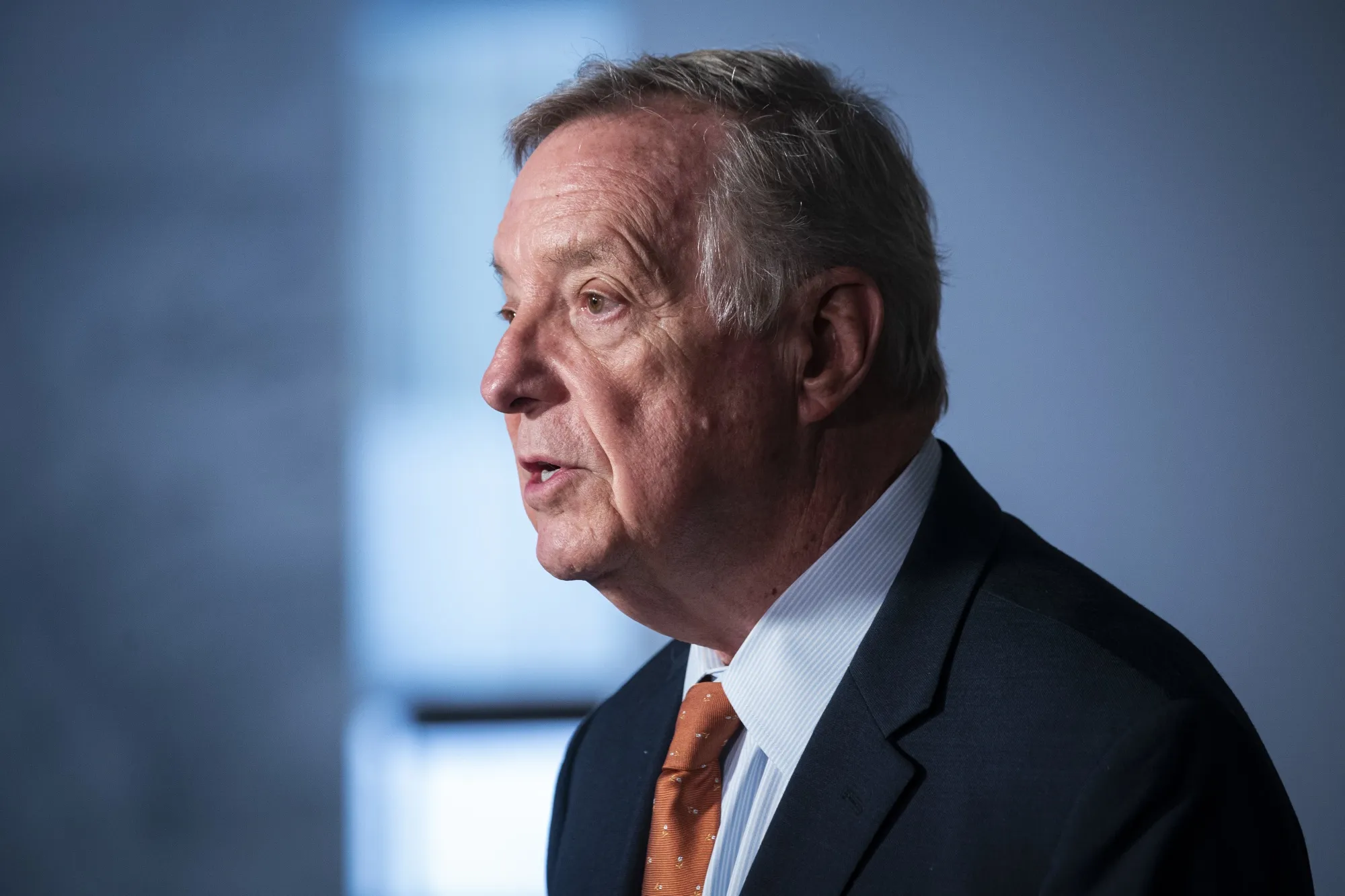 Senator Dick Durbin speaks during a news conference following a hearing in Washington, D.C., US, on Wednesday, July 20, 2022. 
