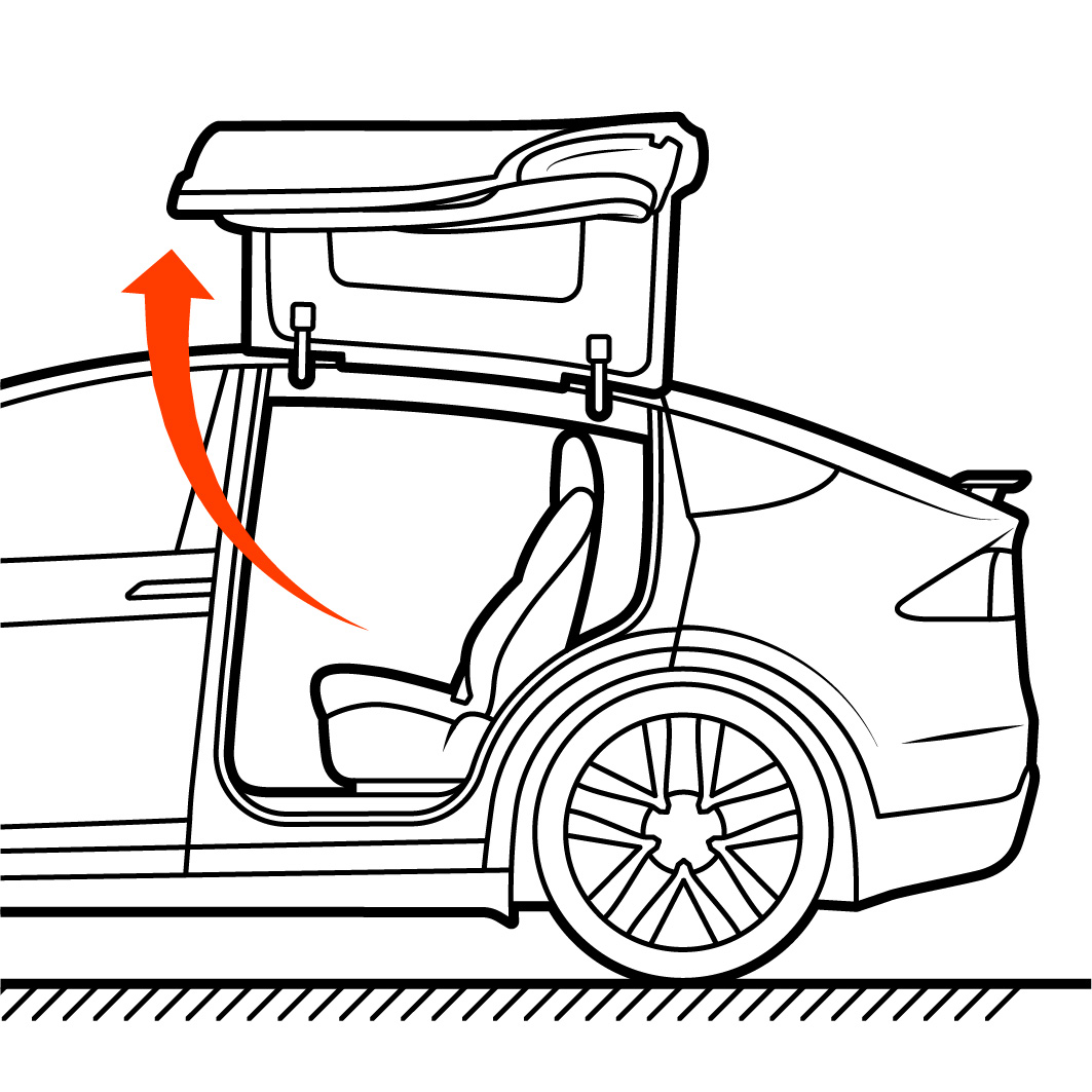 Exterior view of the back door swinging open