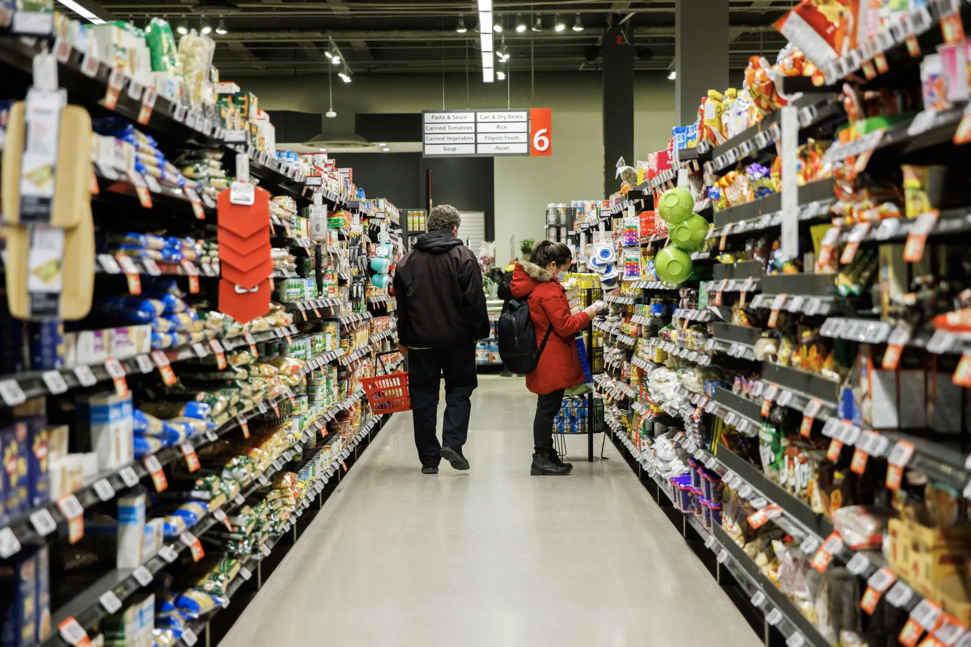 Shoppers at a grocery store in Toronto.