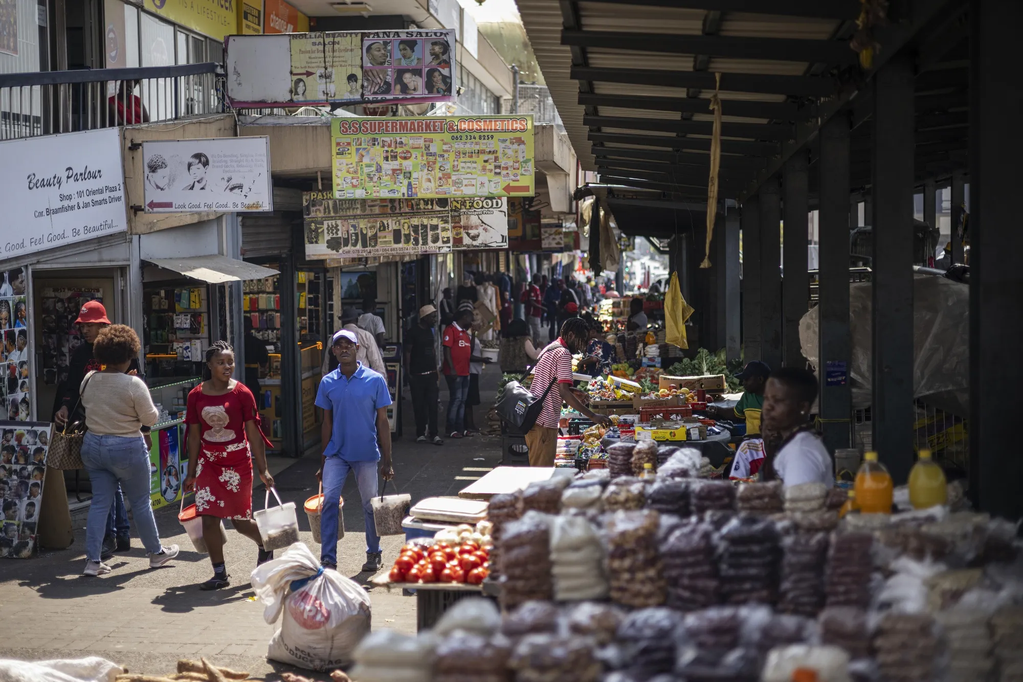 Market vendors in the Randburg Central Business District of Johannesburg.